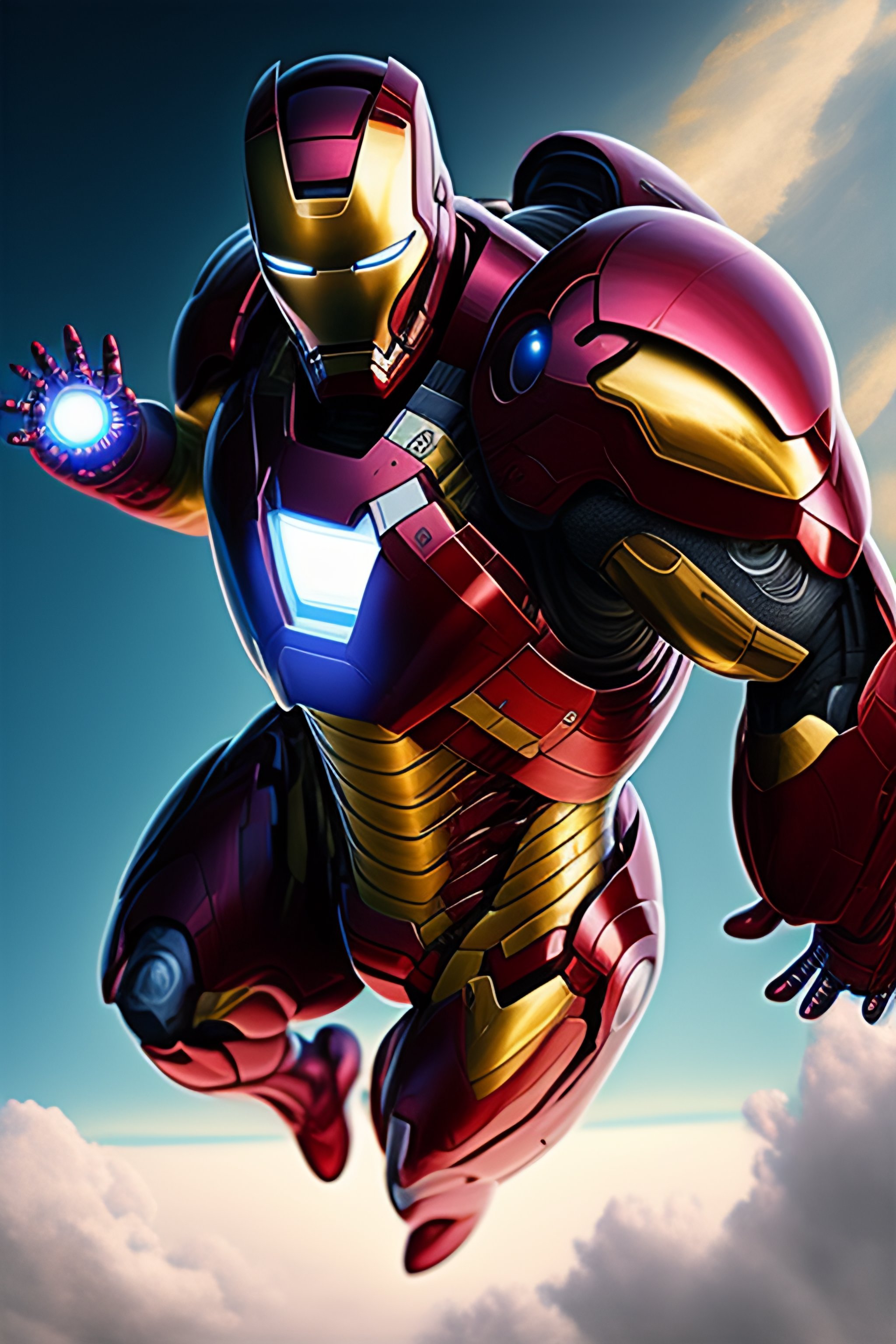 Lexica Iron man flying in the sky, fantasy art