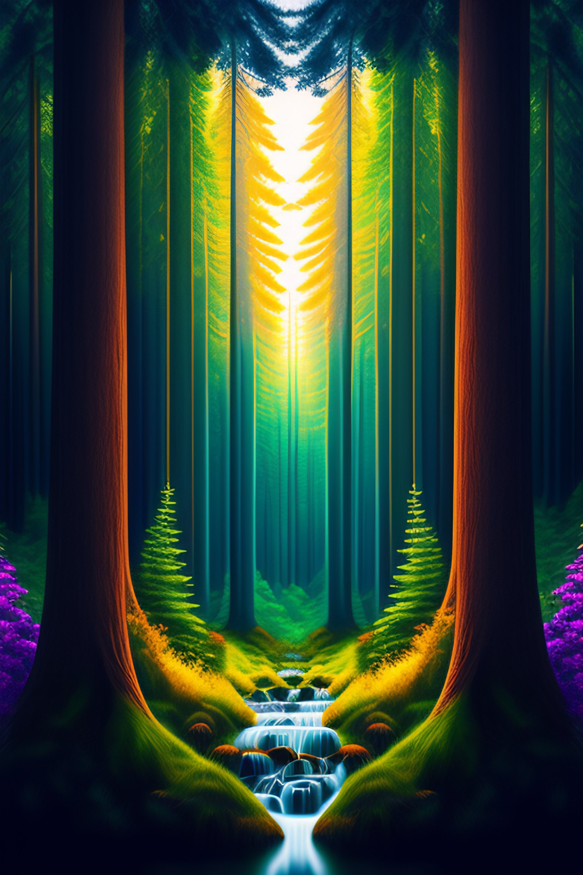 Lexica - Beautiful award winning retro painting of a forest, extreme ...