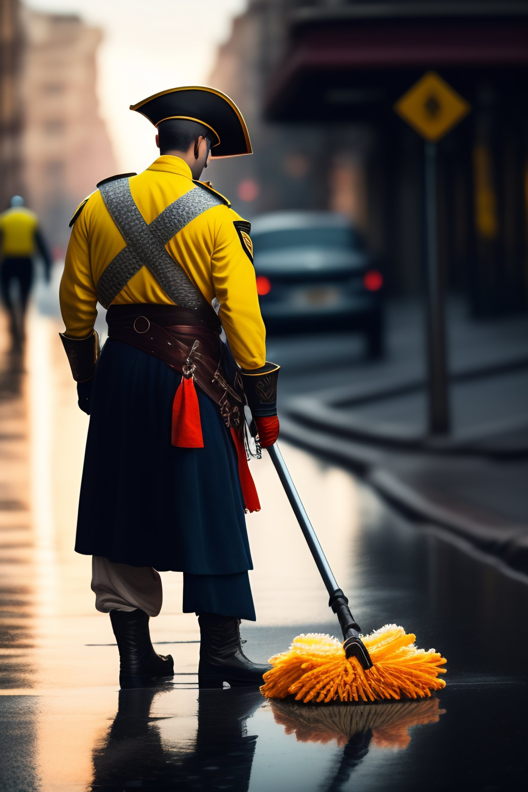 Lexica Pirate cleaning the street with a mop