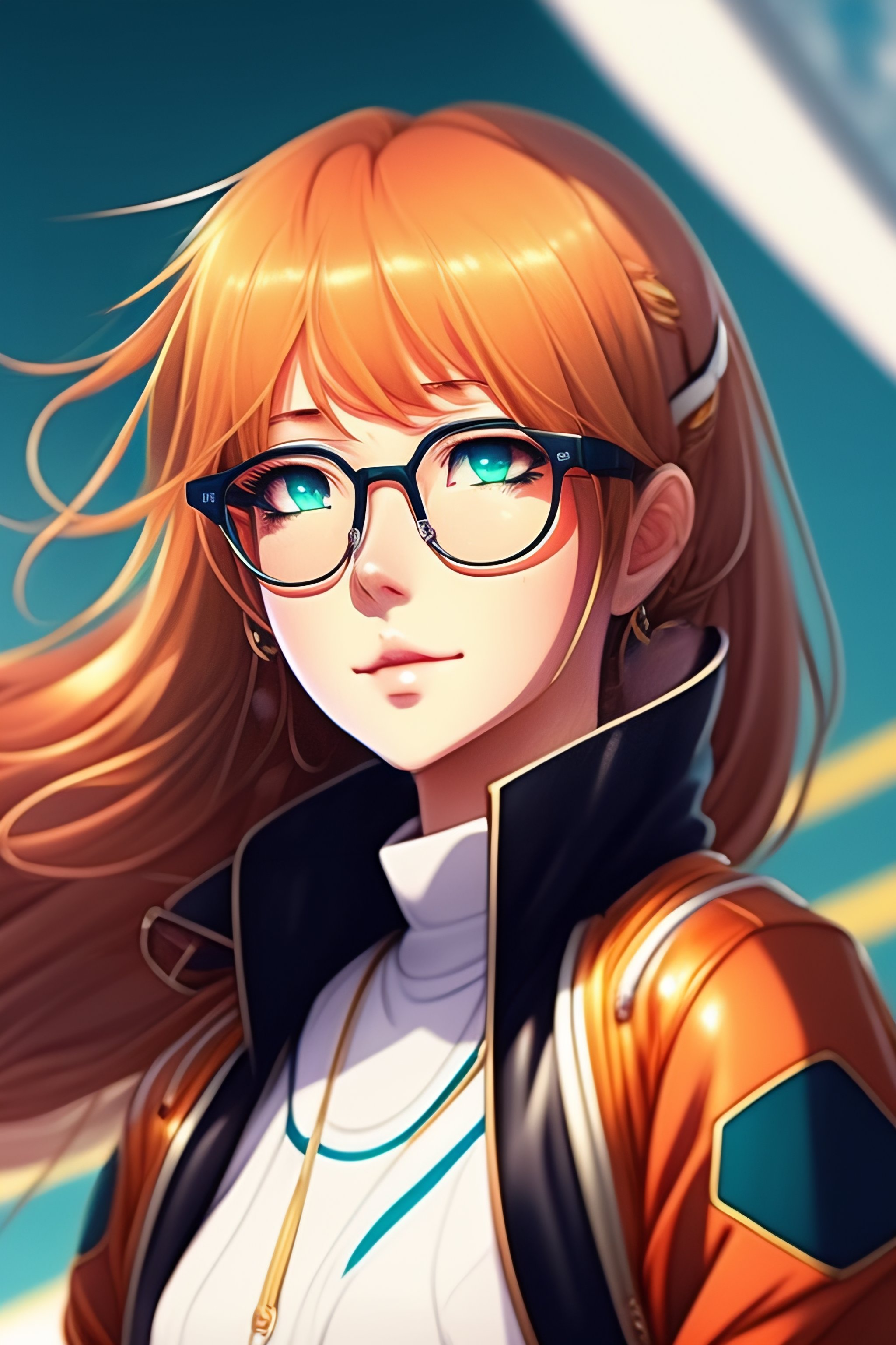 Lexica - 1girl, blonde, round glasses, forehead, anime style, Evangelion,  glasses refraction