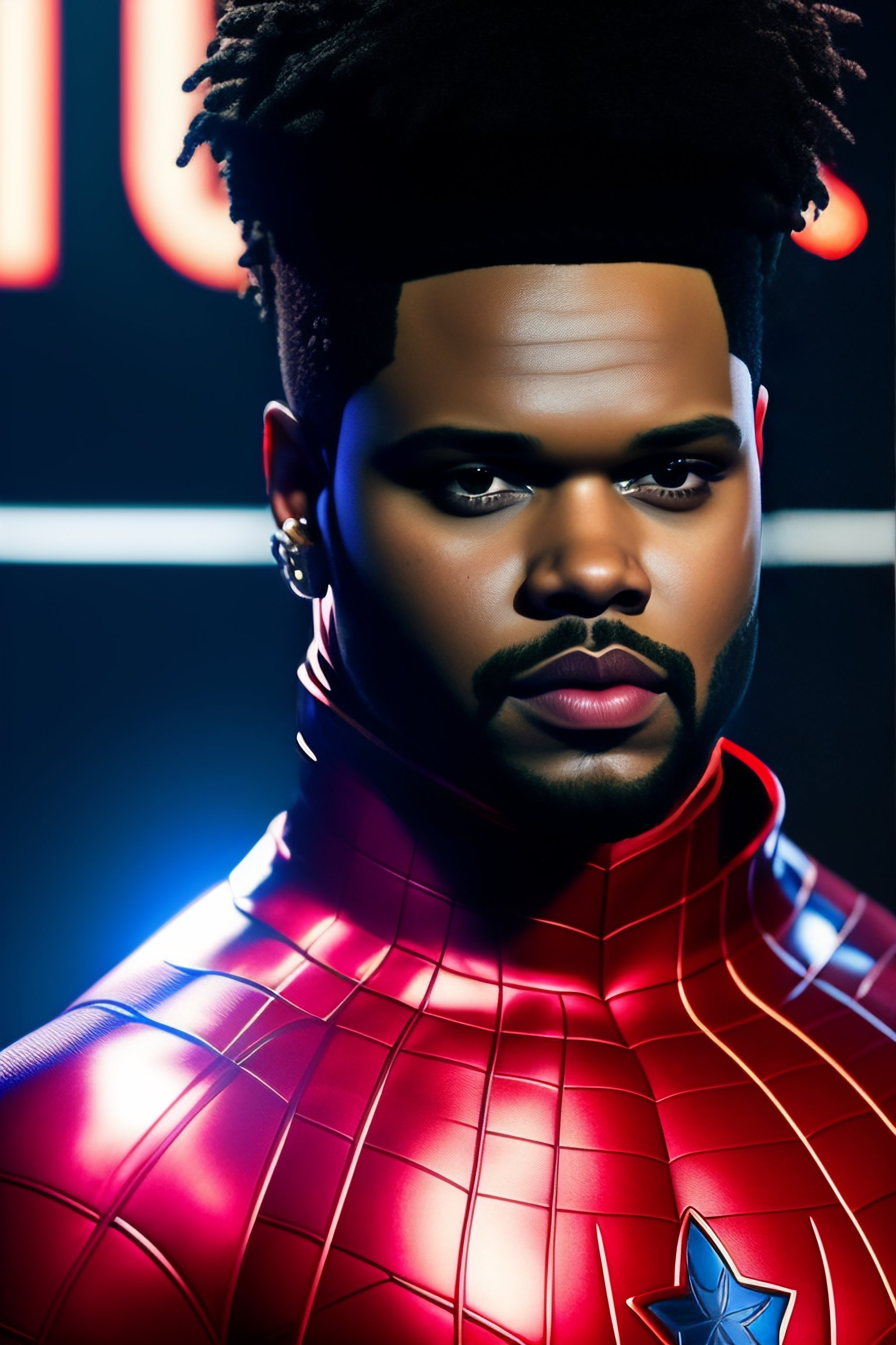 Lexica - The singer the weeknd in a captain america suit fighting spiderman