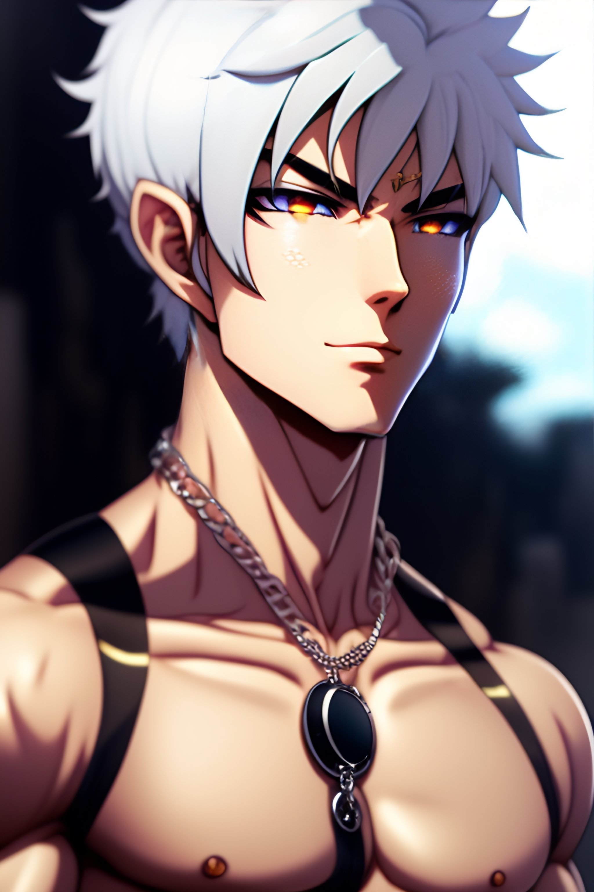 Lexica - Muscle , perfect , proportioned ,, Anime Young Guy, with black  hair, white skin, 8k, anime style, bold, lots of different piercings, a  litt