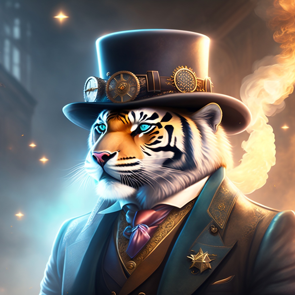 Lexica - Mechanical steampunk Tiger wearing goggles and a top hat ...