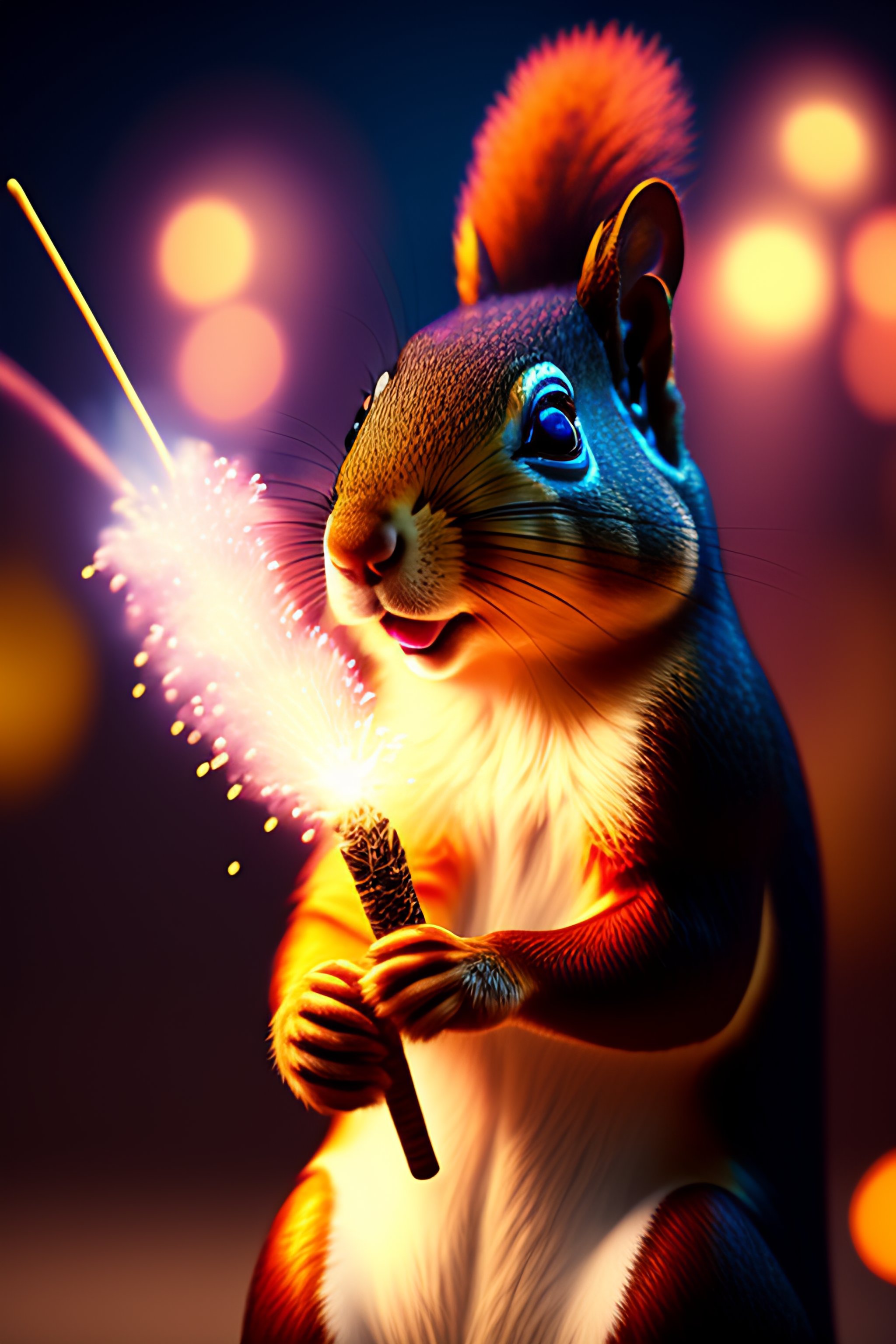 Lexica - Squirrel, holding fireworks, royal outfit, at night, 8k ...