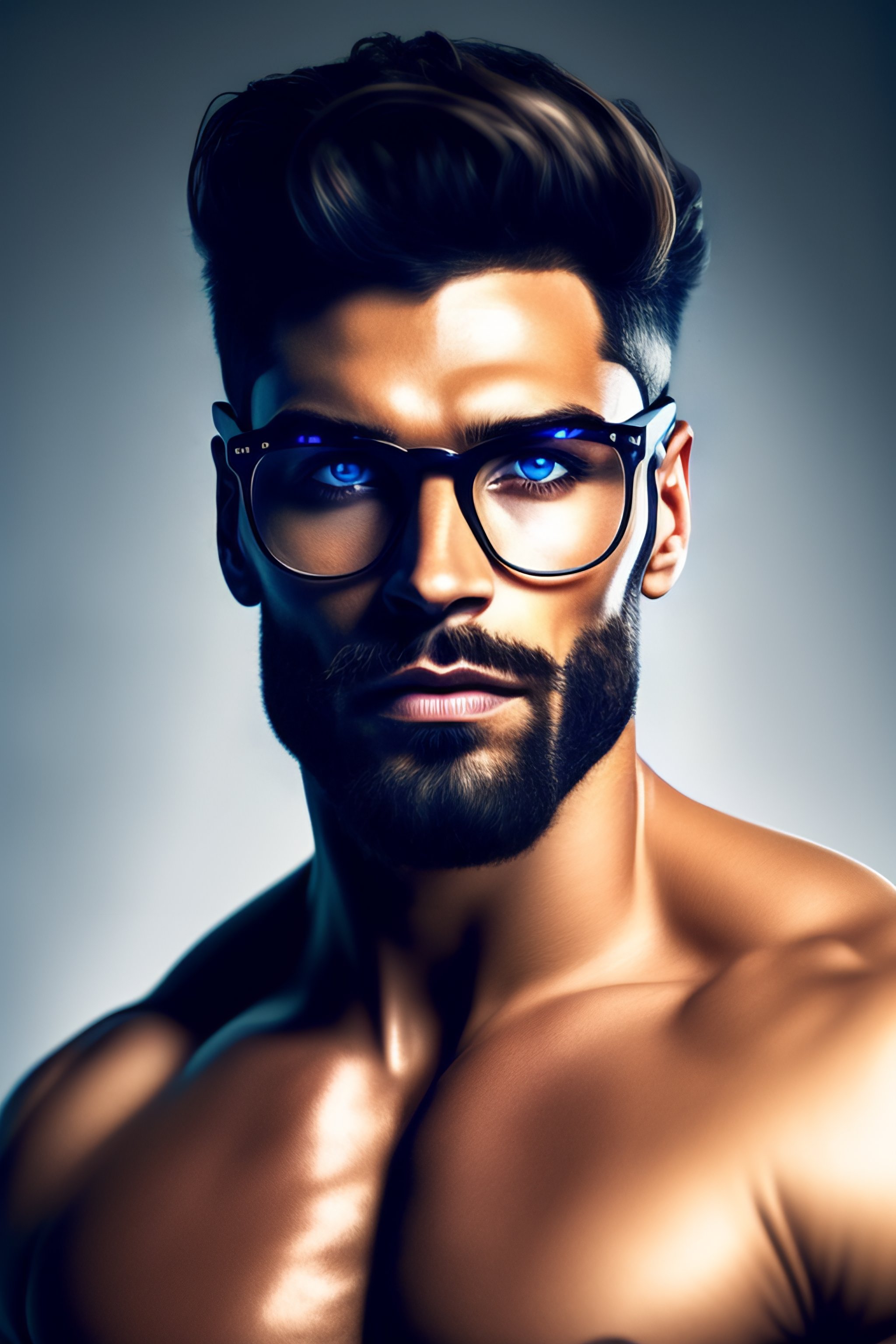 Lexica Homme avec des lunettes yeux bleu cheveux brun et barbe