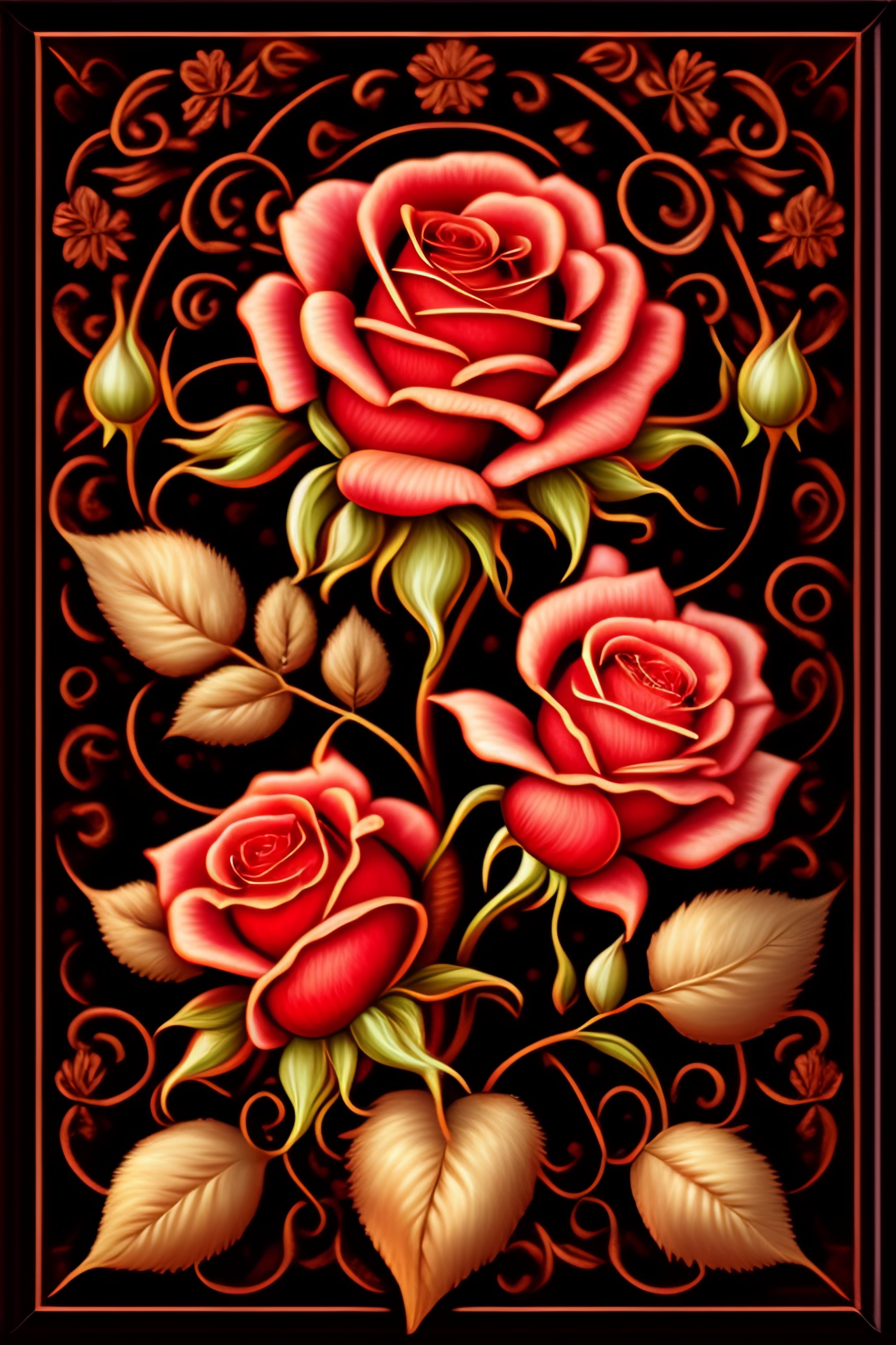 Lexica - Beautiful rose with fire, woodcutting template, decorative ...