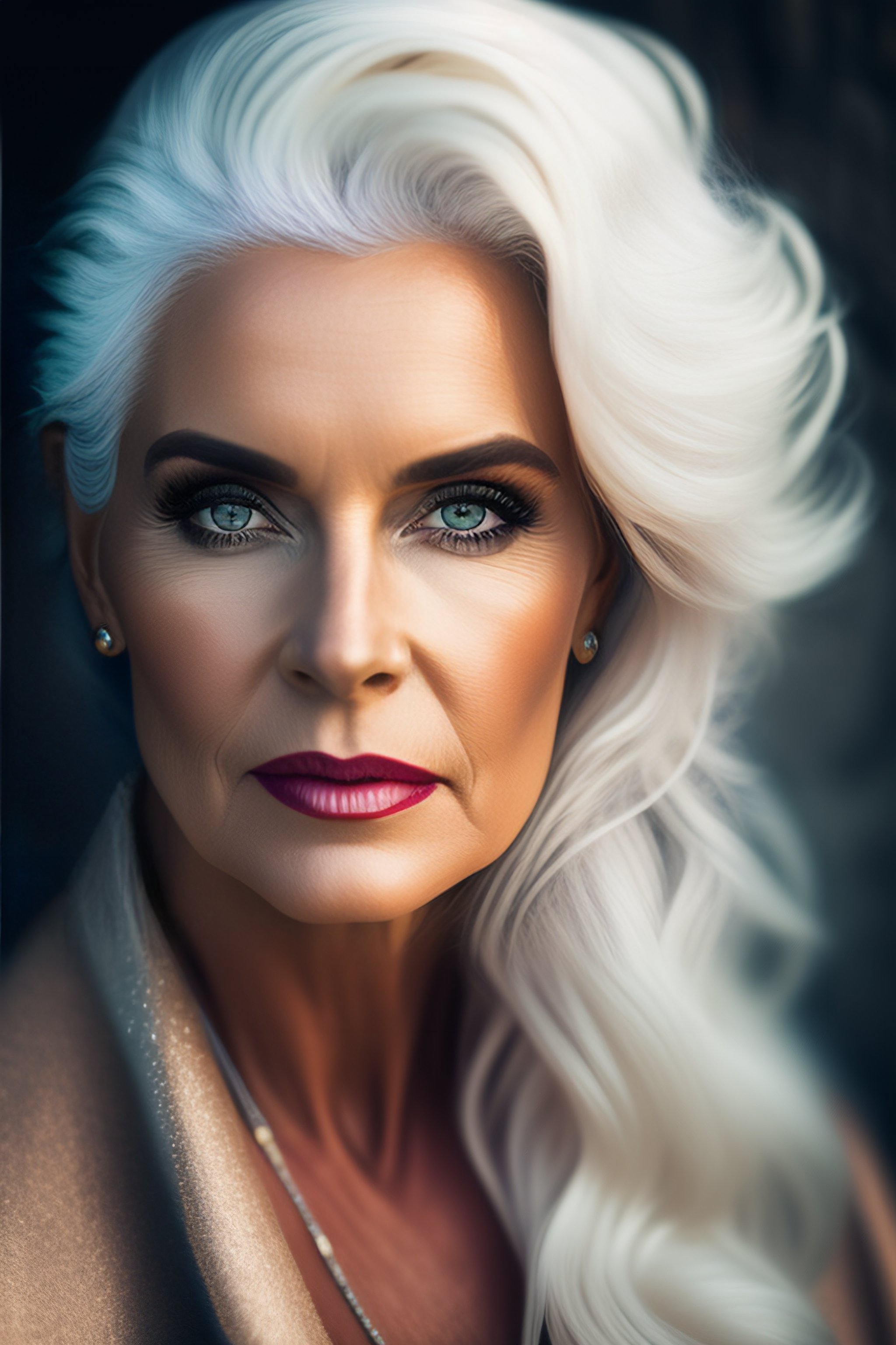 Lexica - Highly detailed Portrait of a beautiful lady with white hair ...
