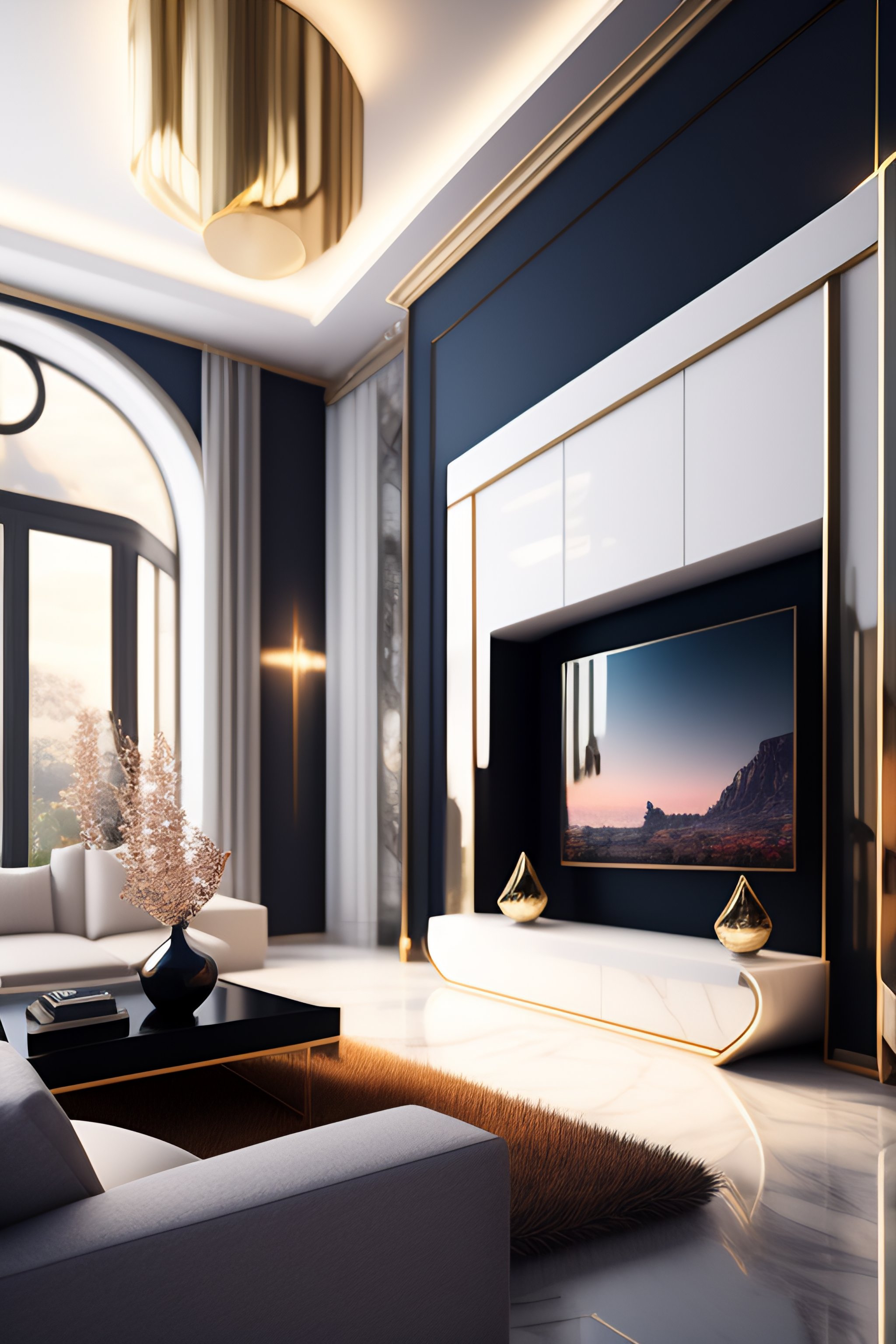 Lexica - Wide angle shot of Beautiful fantasy living room made from ...