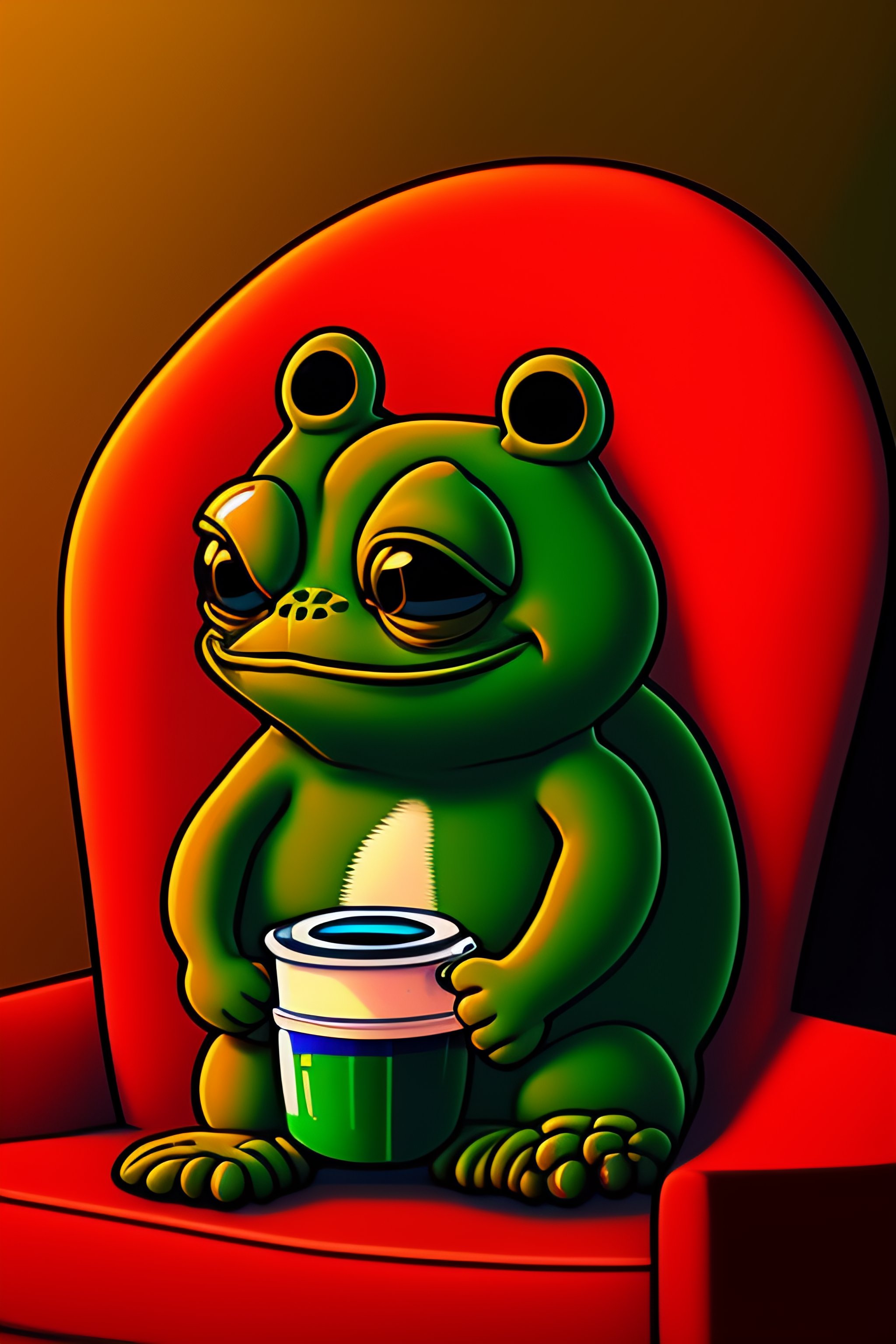 Lexica - Comic style cute Pepe the frog sitting on a fluffy couch while ...