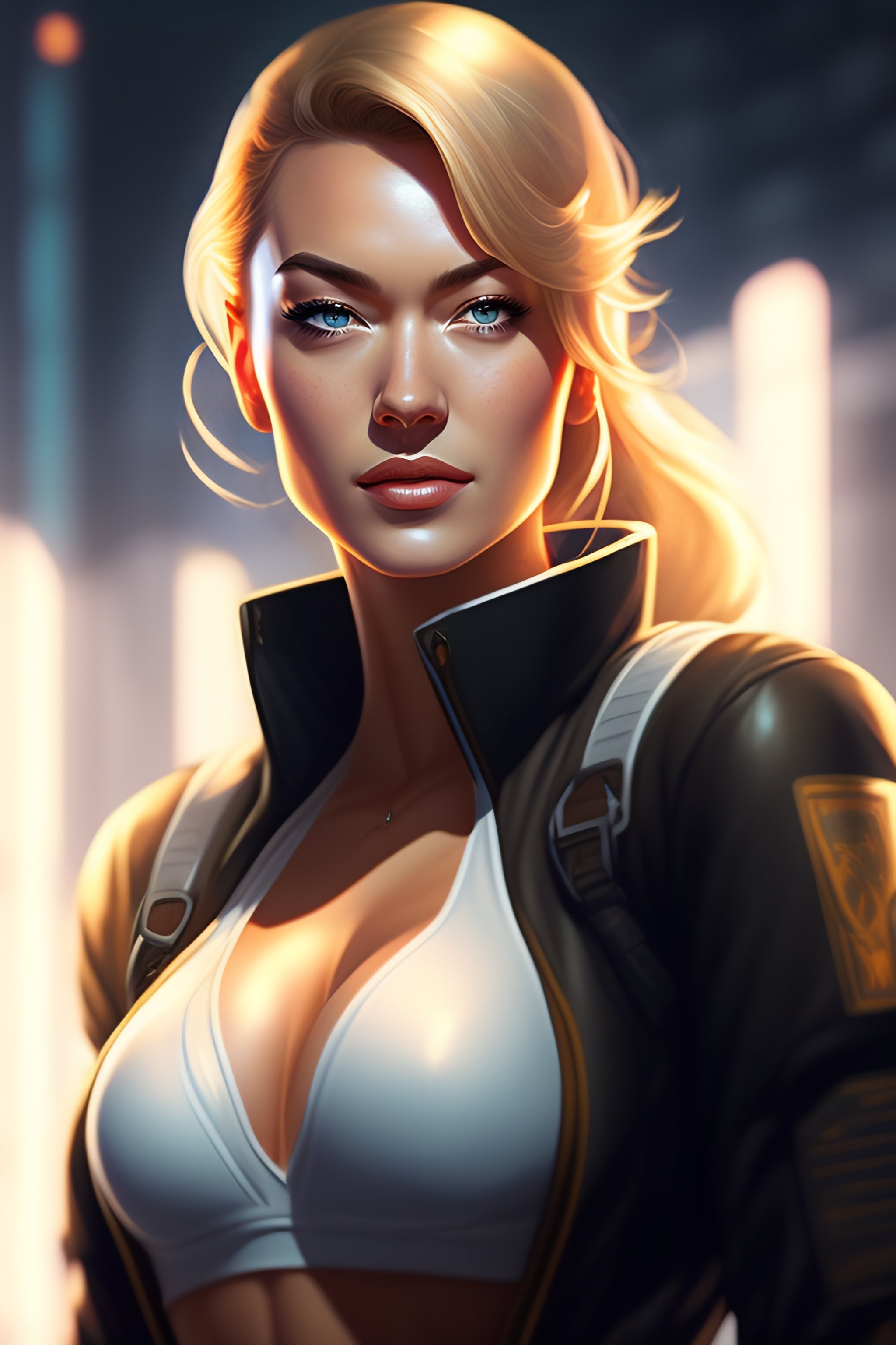 Lexica - Yvonne strahovski, sexy outfit, medium shot, visible face,  detailed, perfectly shaded body, perfectly shaded face, atmospheric  lighting, by ...