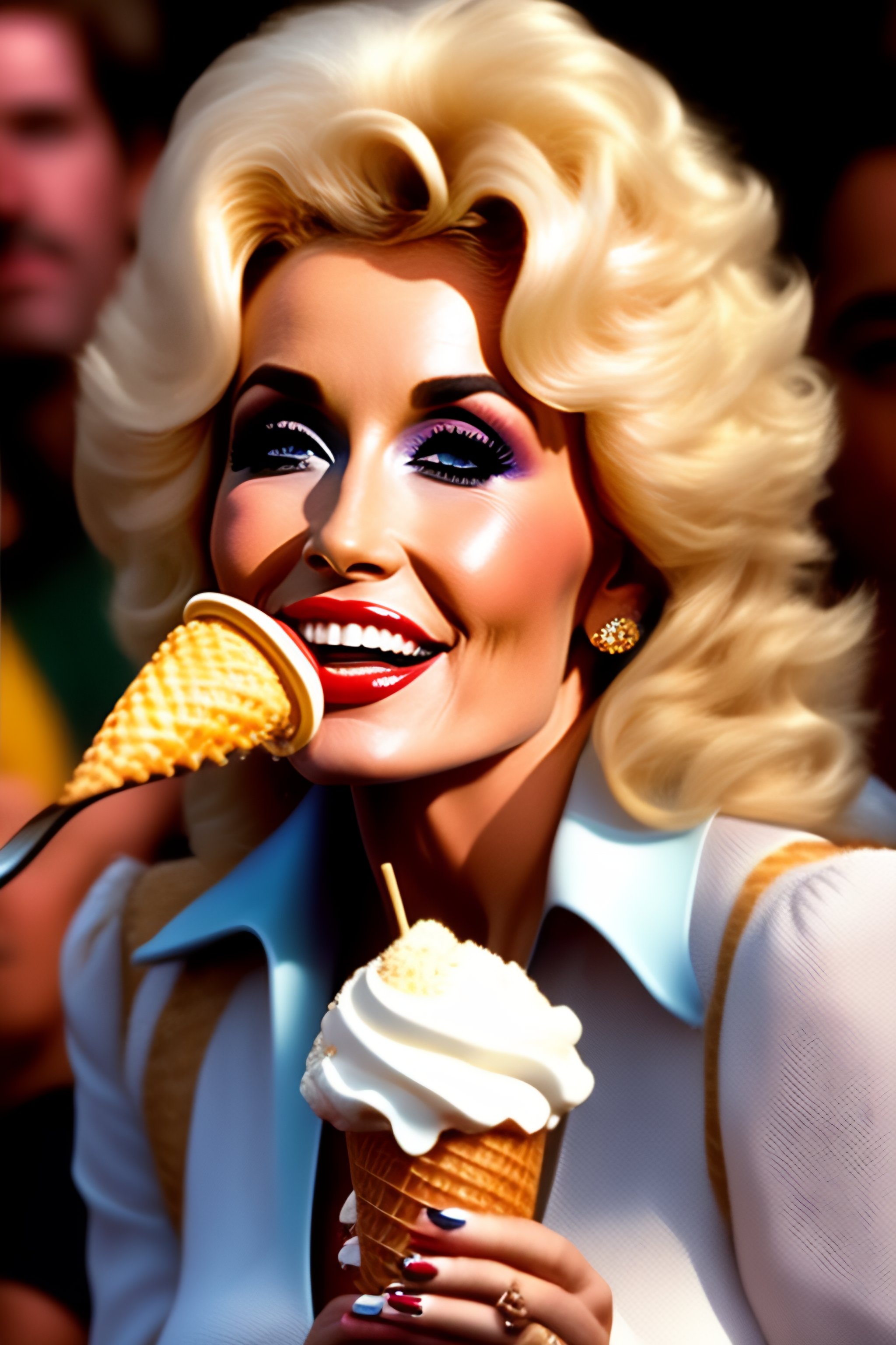 Lexica Dolly Parton eating an ice cream cone