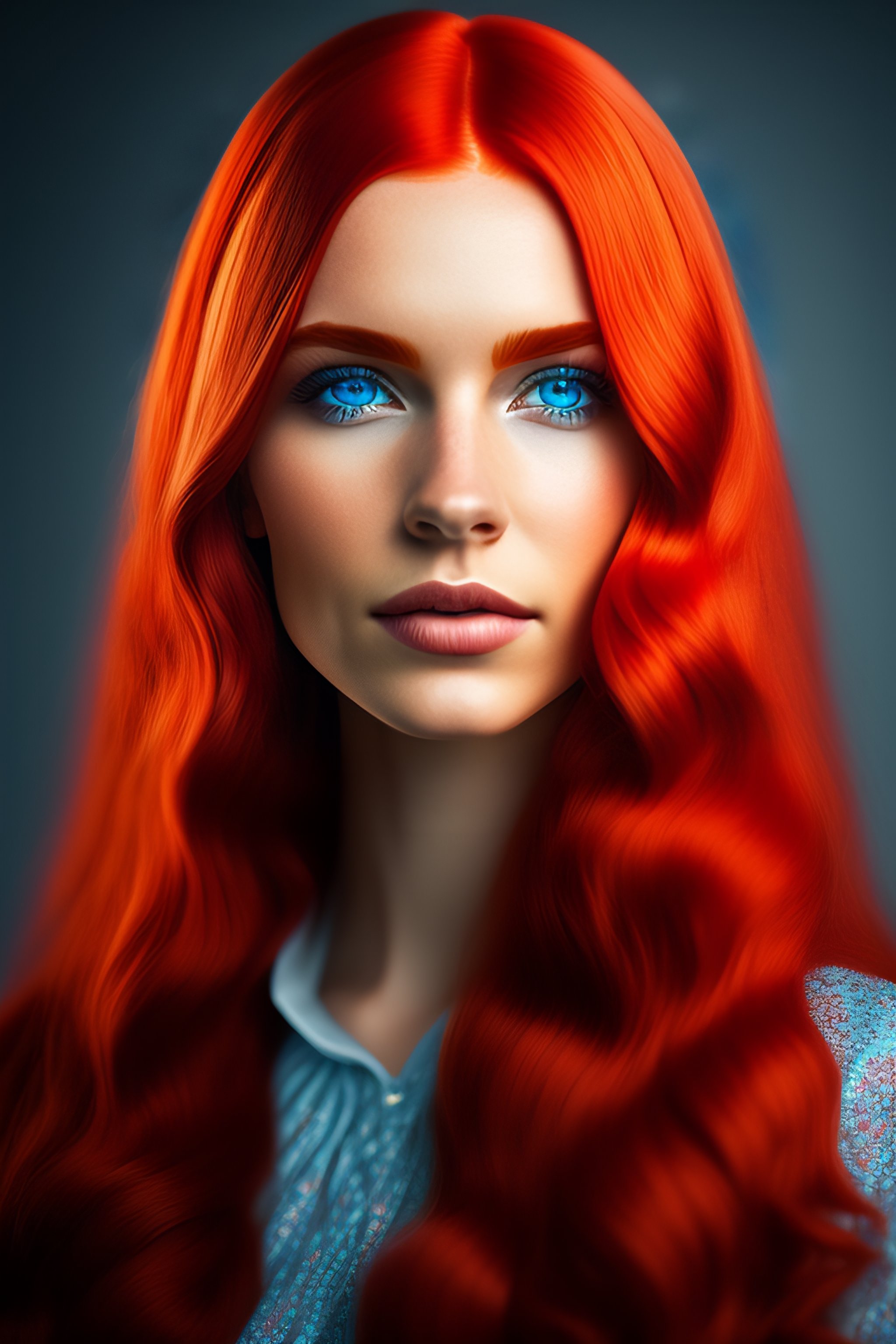 Lexica A Girl With Red Hair Blue Eyes Dress Realistic 8k 