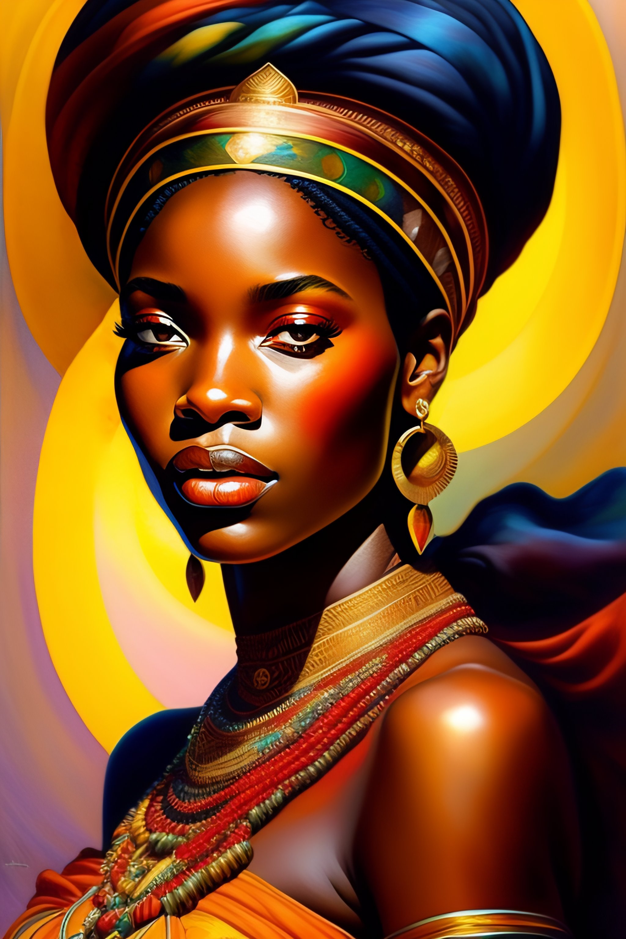 Lexica - An african woman godess, fine art, masterpiece, watercolour,  strictly centered in a middle of the canvas, hyperealism, splash paint,  detaile...