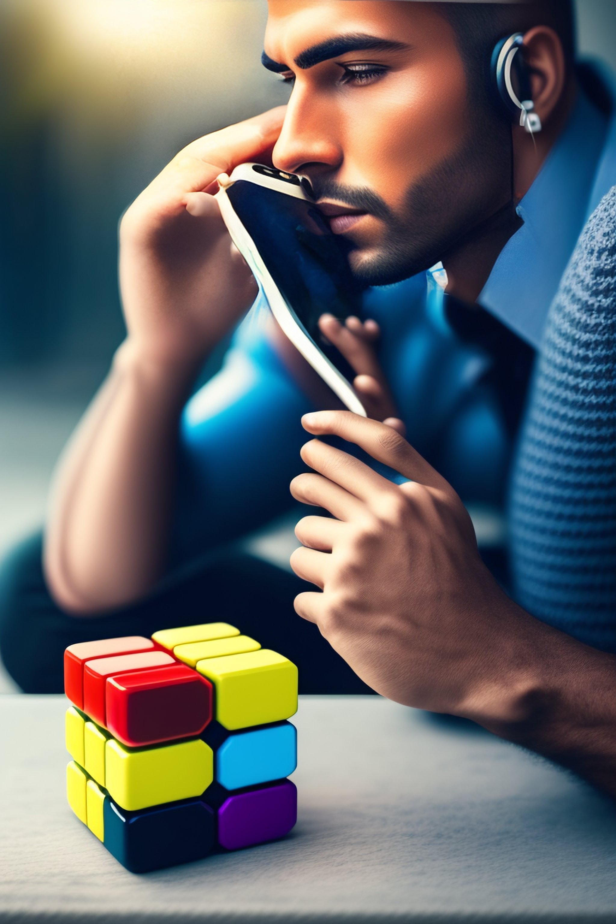 Lexica - Man on phone waiting on hold for a very long time and playing ...