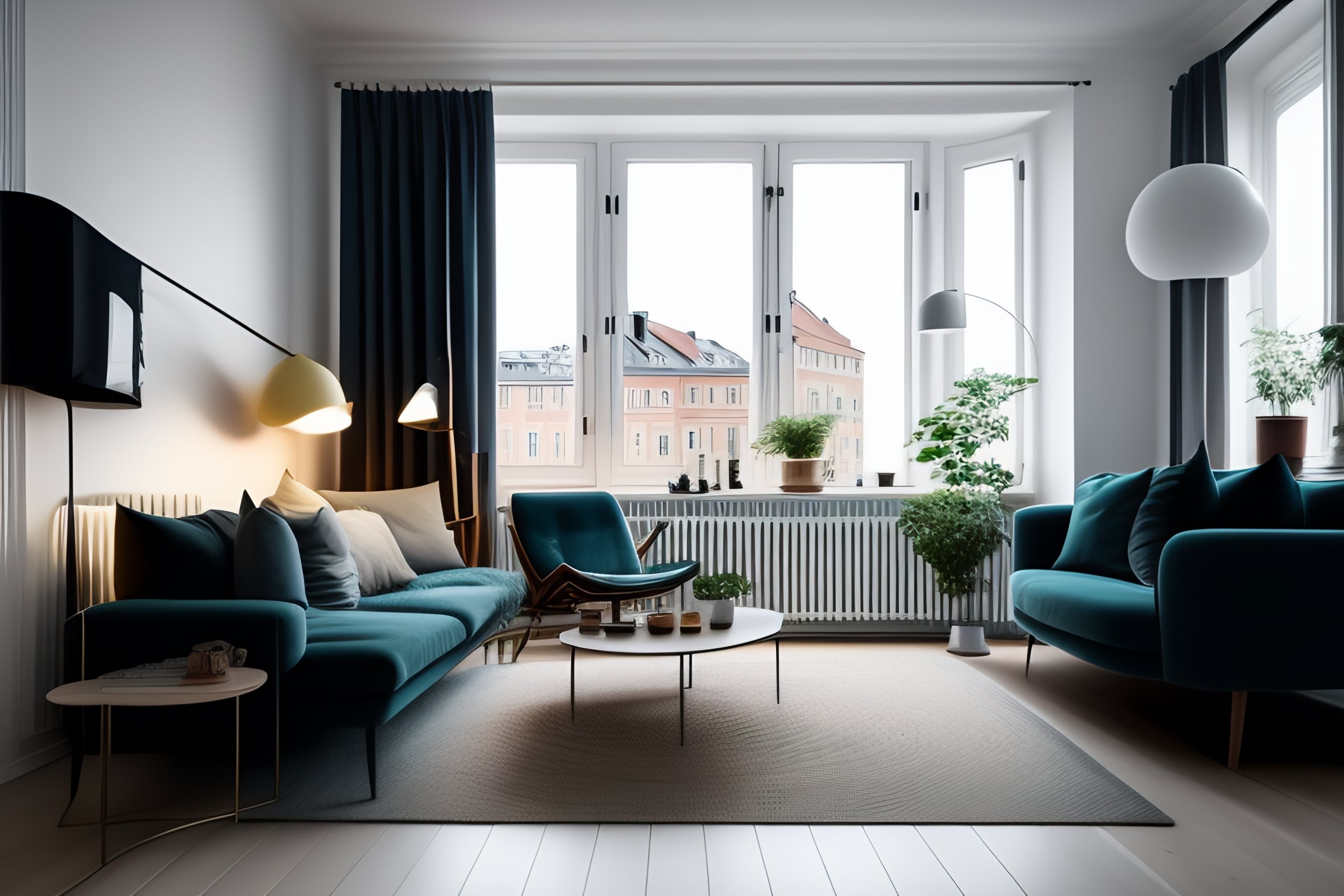 Lexica - Swedish design living room with simple furniture and a large ...