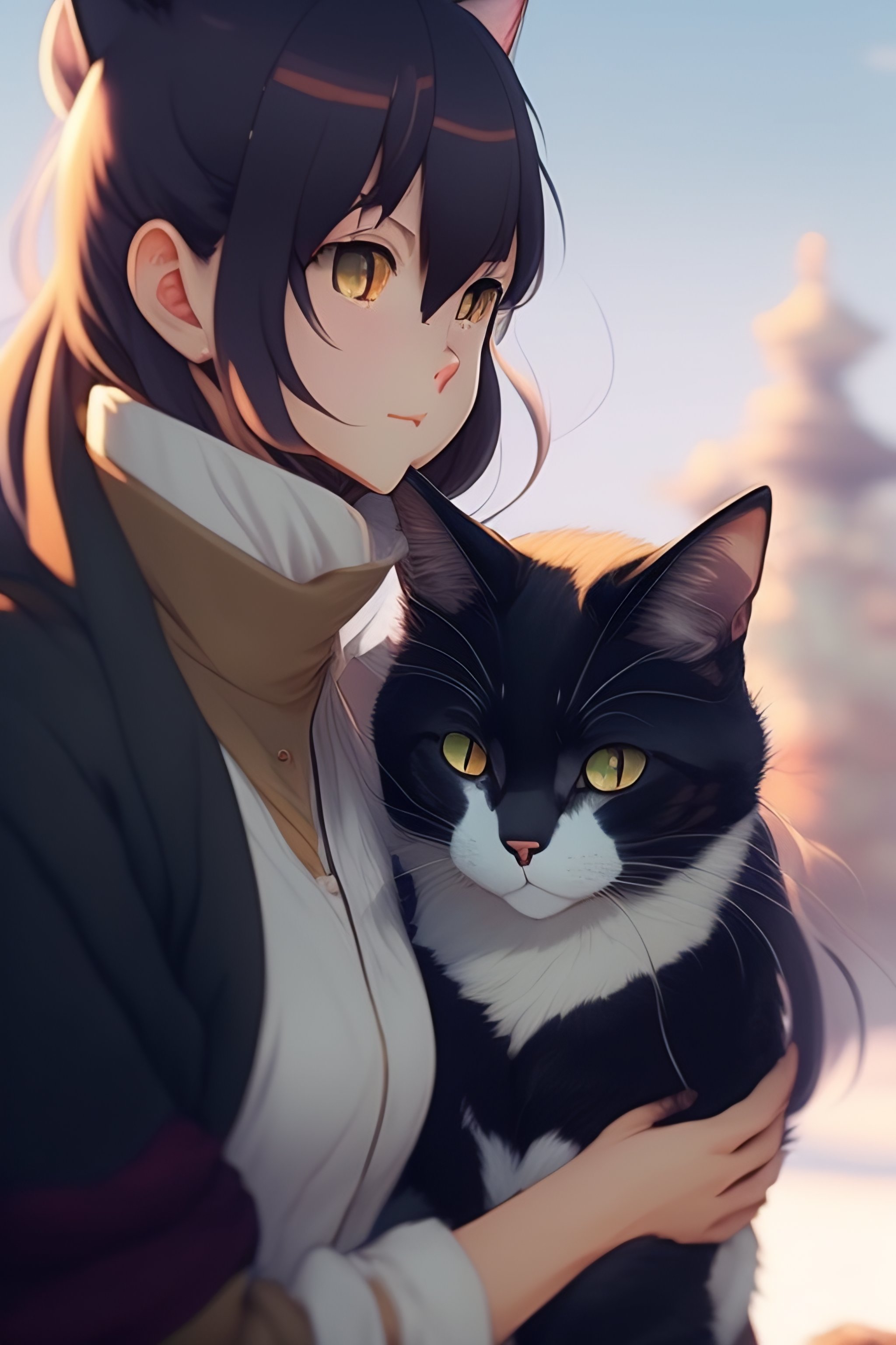 Lexica - Cat in love cute anime by greg rutkowski makoto shinkai studio ...