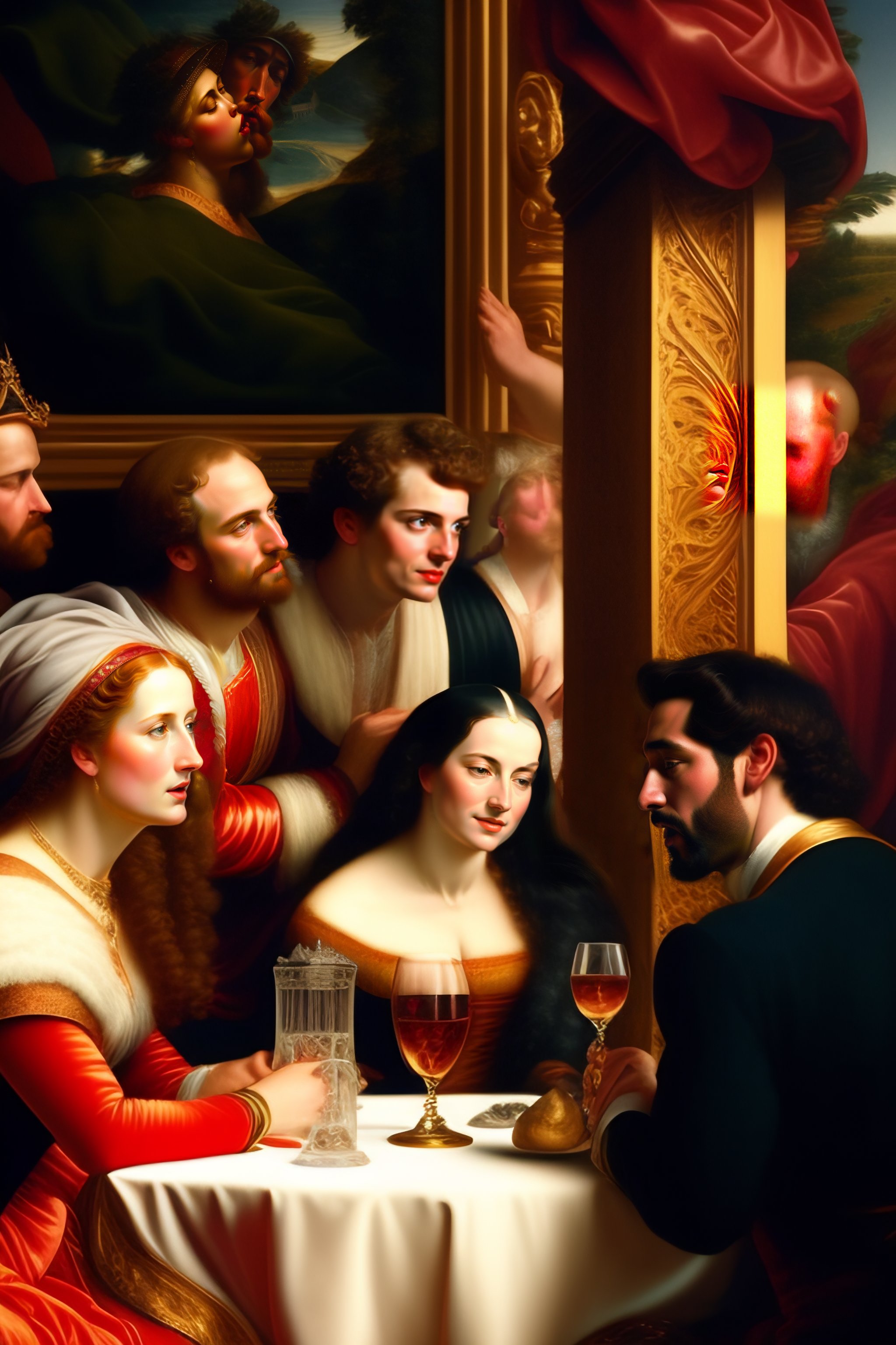 Lexica A renaissance painting of a karaoke singing lounge