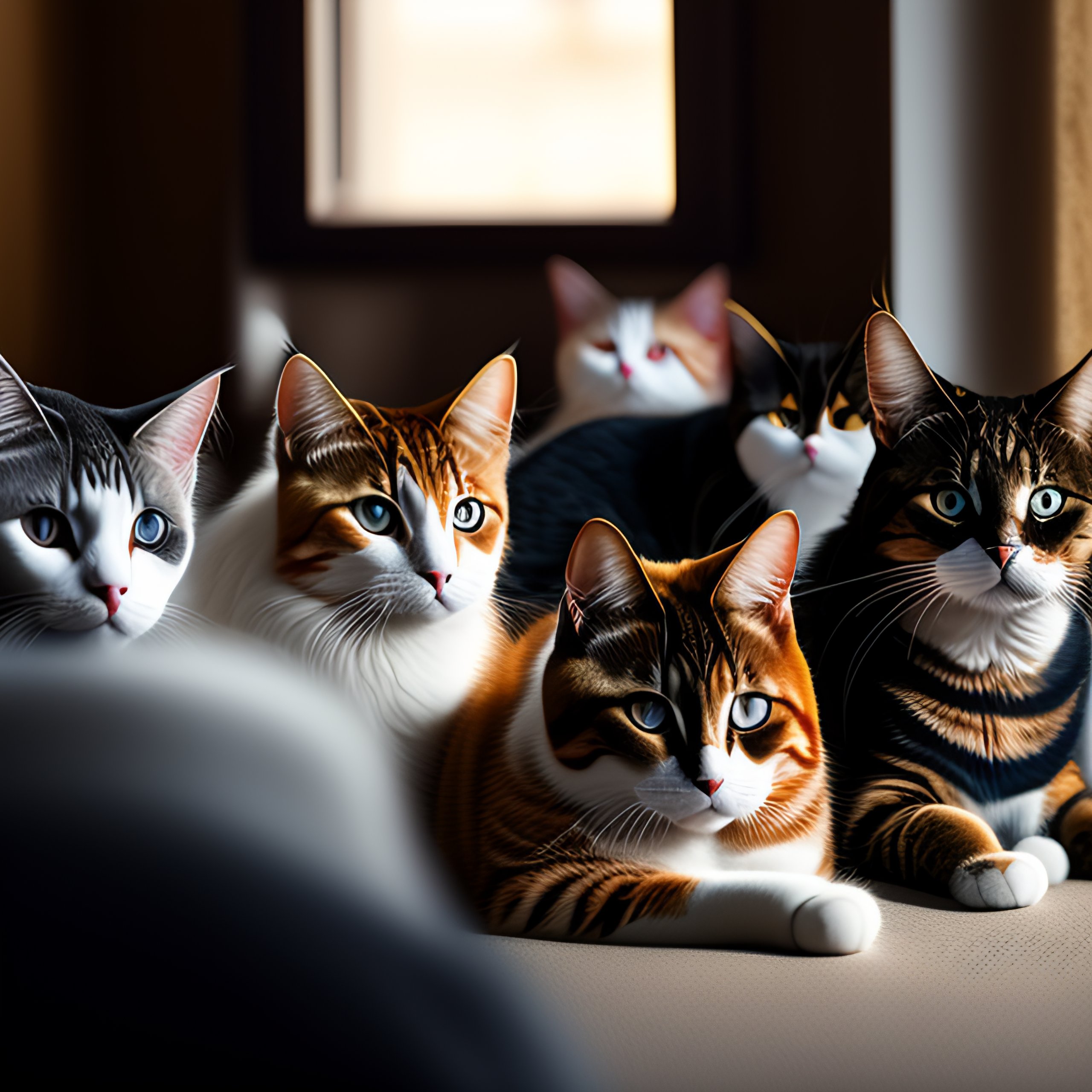 Lexica - Photograph of a room full of cats, professional photographer