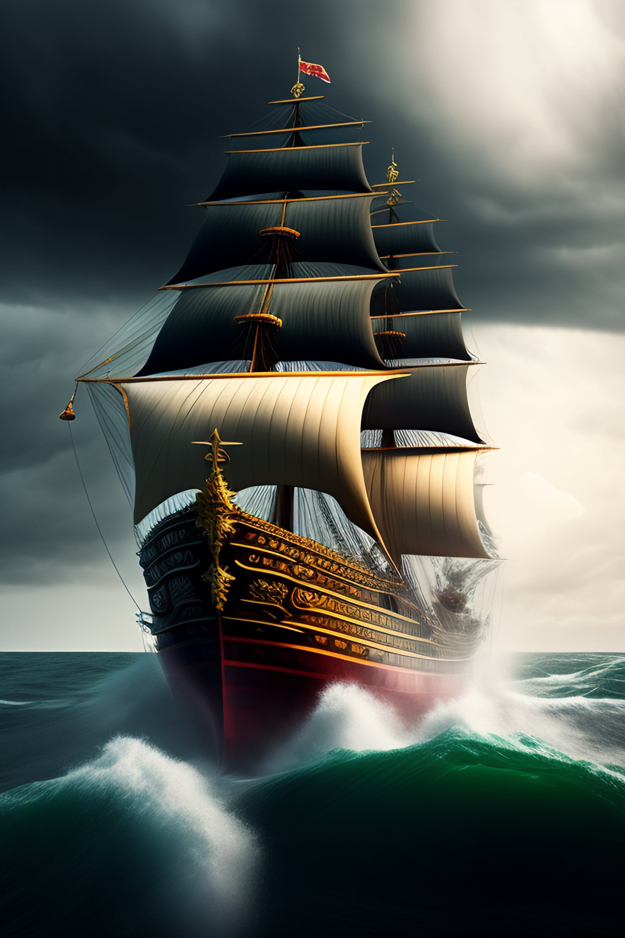 Lexica - Majapahit war ship in the storm ocean against pirate