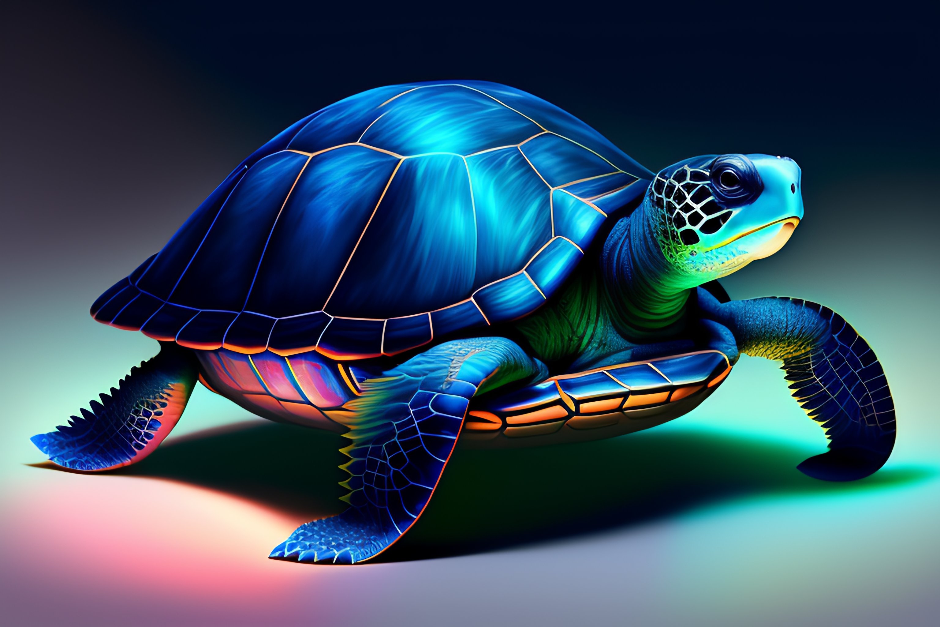 Lexica - A turtle in dark blue and green colors, without shell on its ...