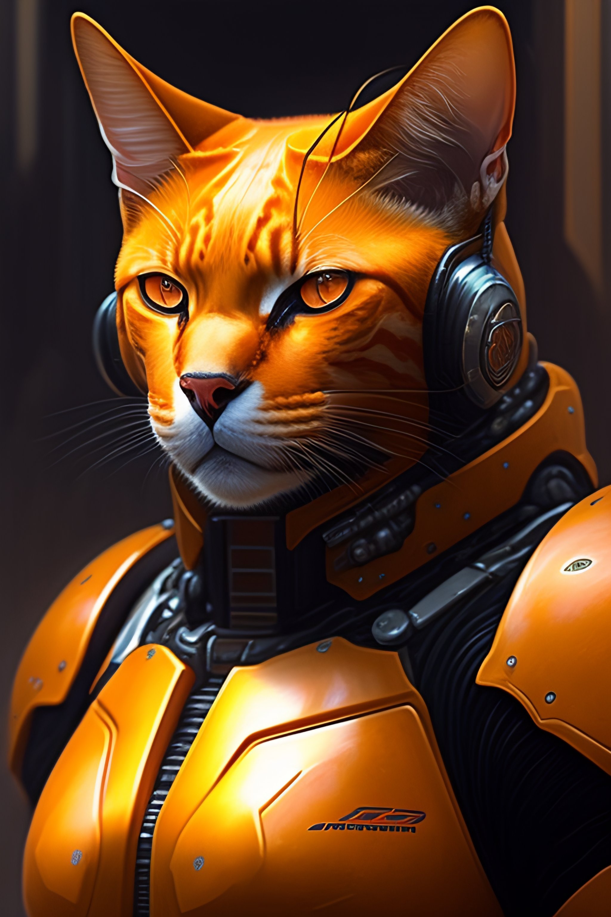 Lexica - Orange cat with while chest as the doomslayer, realistic scifi ...