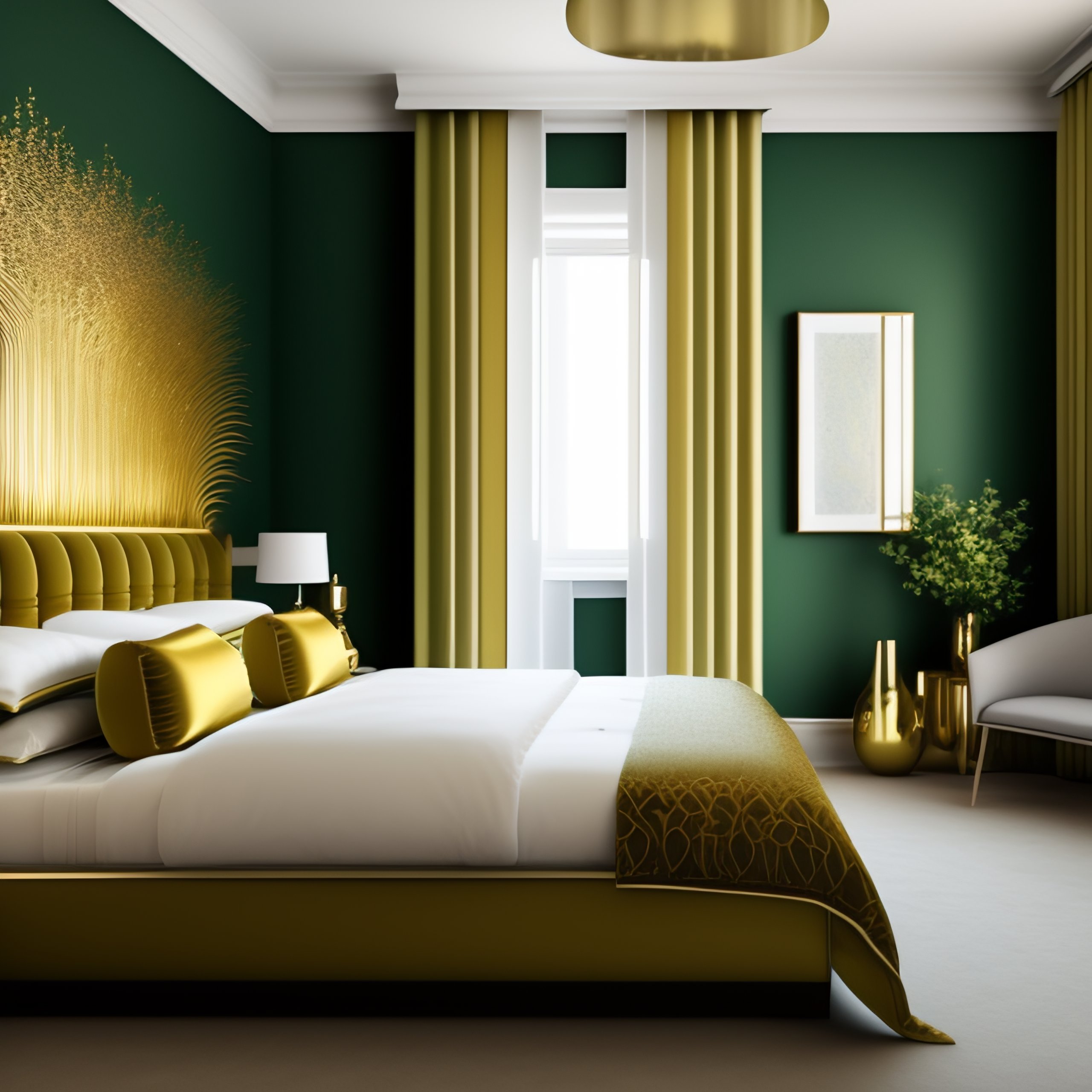 Lexica - Seagreen and golden small bedroom design golden lines on wall