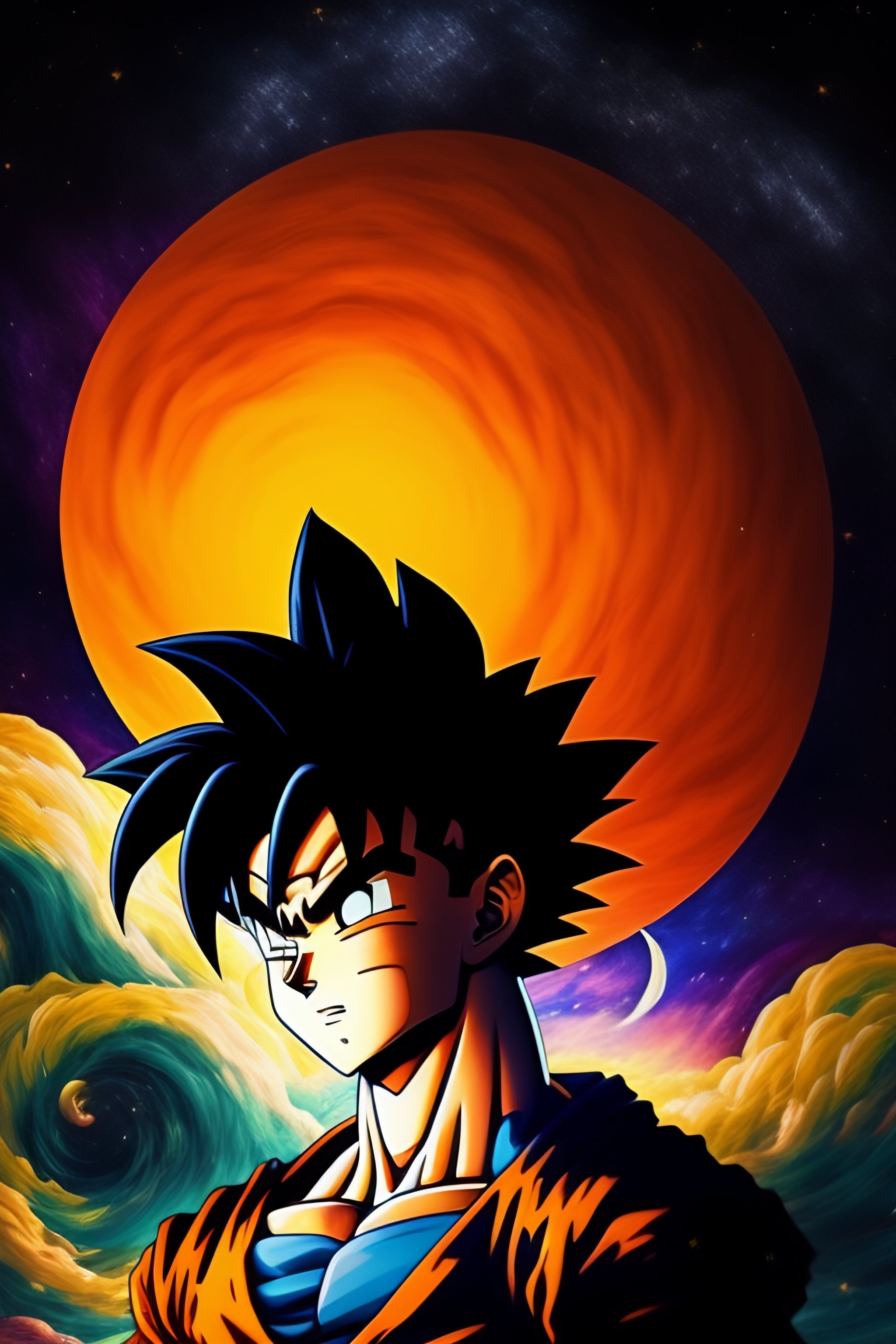 Lexica - Goku with van gogh strarry night background