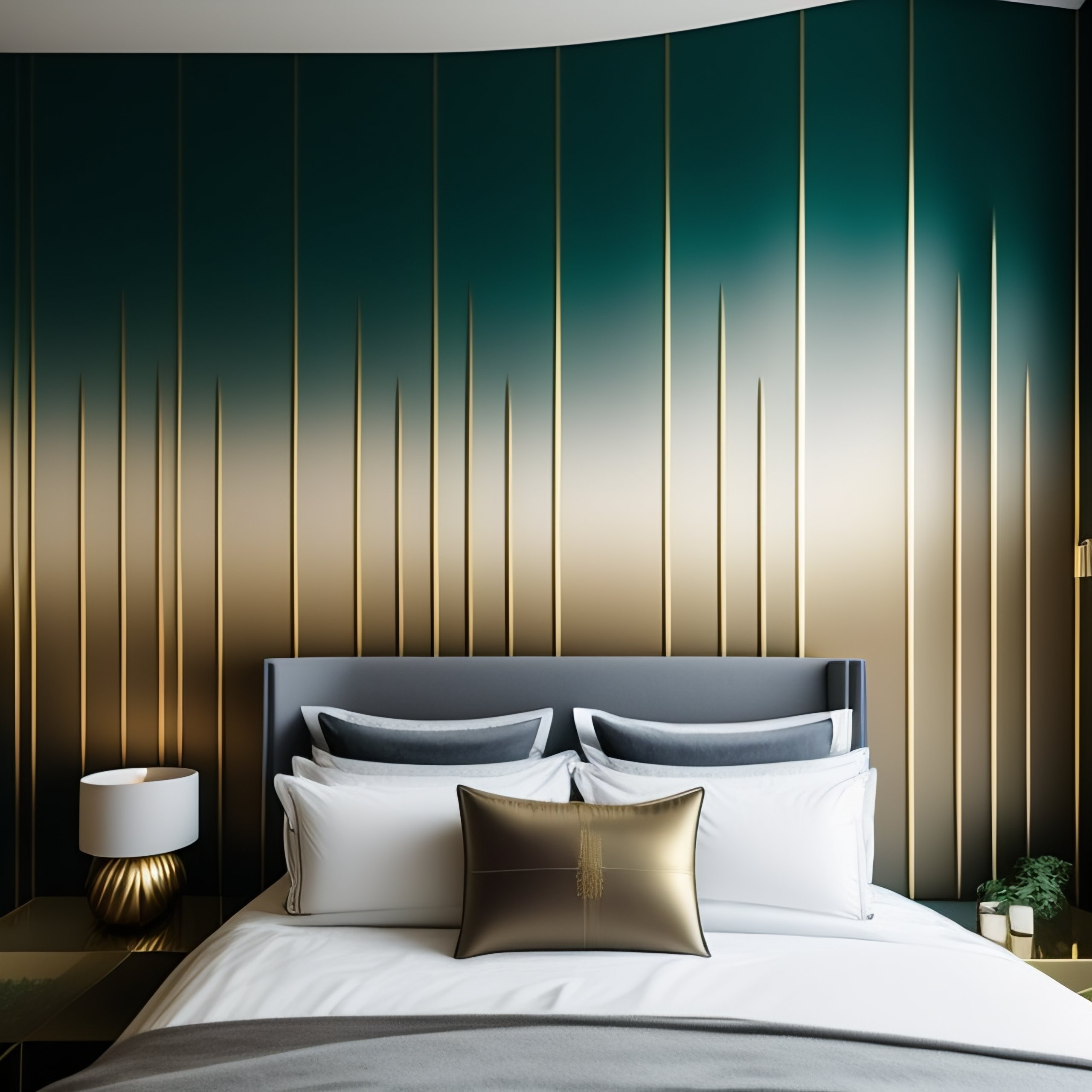 Lexica - Seagreen and golden small bedroom golden tape lines on wall