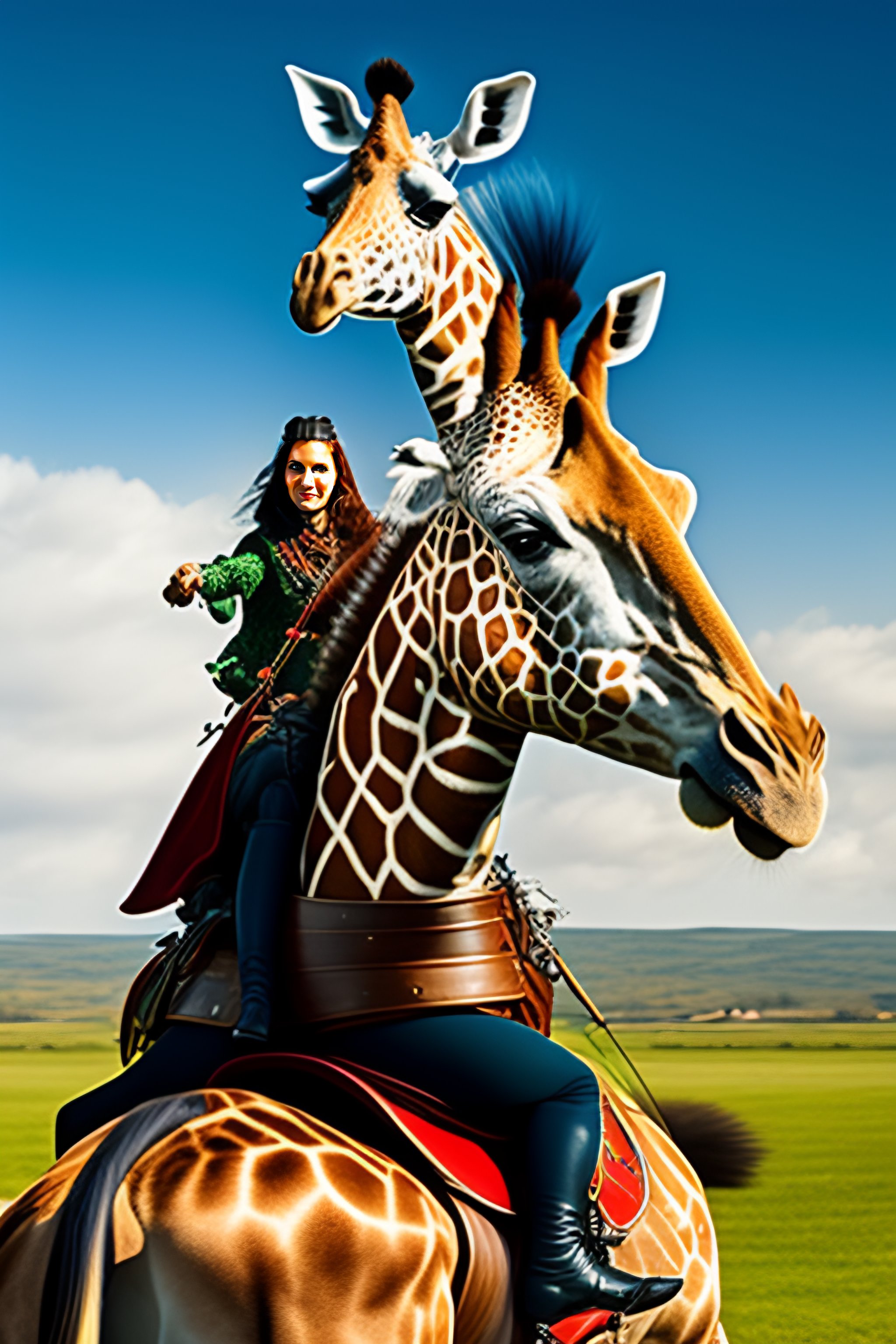 Lexica - Marta Gastini in medieval style riding a giraffe