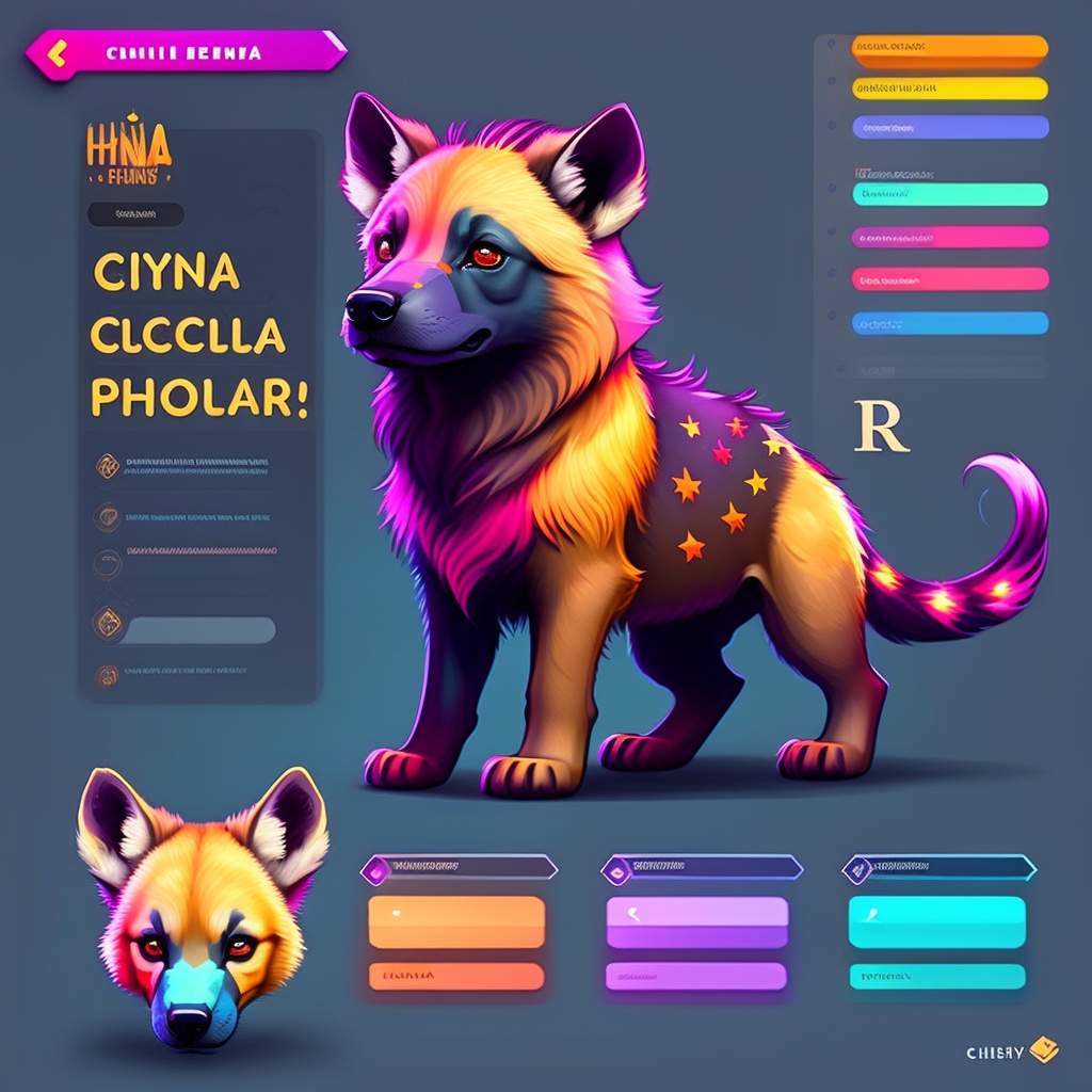 Lexica - Chibi Hyena, character sheet, Epic Hud, vibrant & colorful
