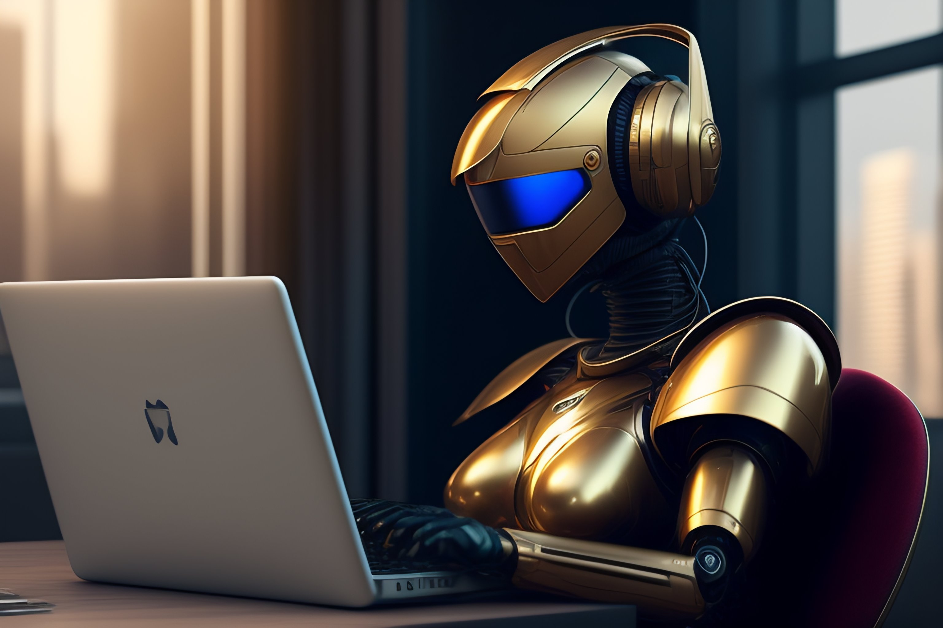Lexica - A cartoon robot with a laptop on its lap, typing away. wide ...