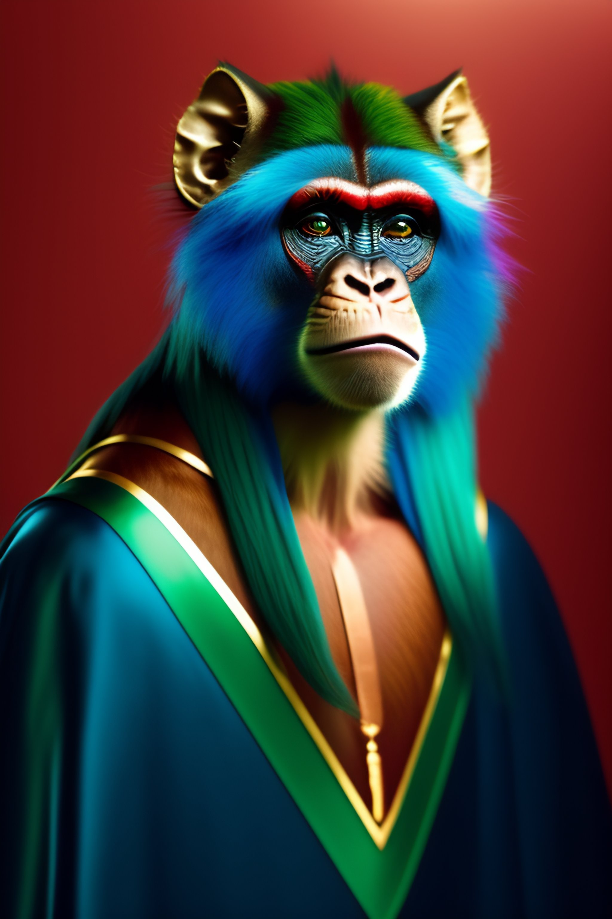 Lexica - A portrait photo of a red skin monkey with cat ears, turquoise ...