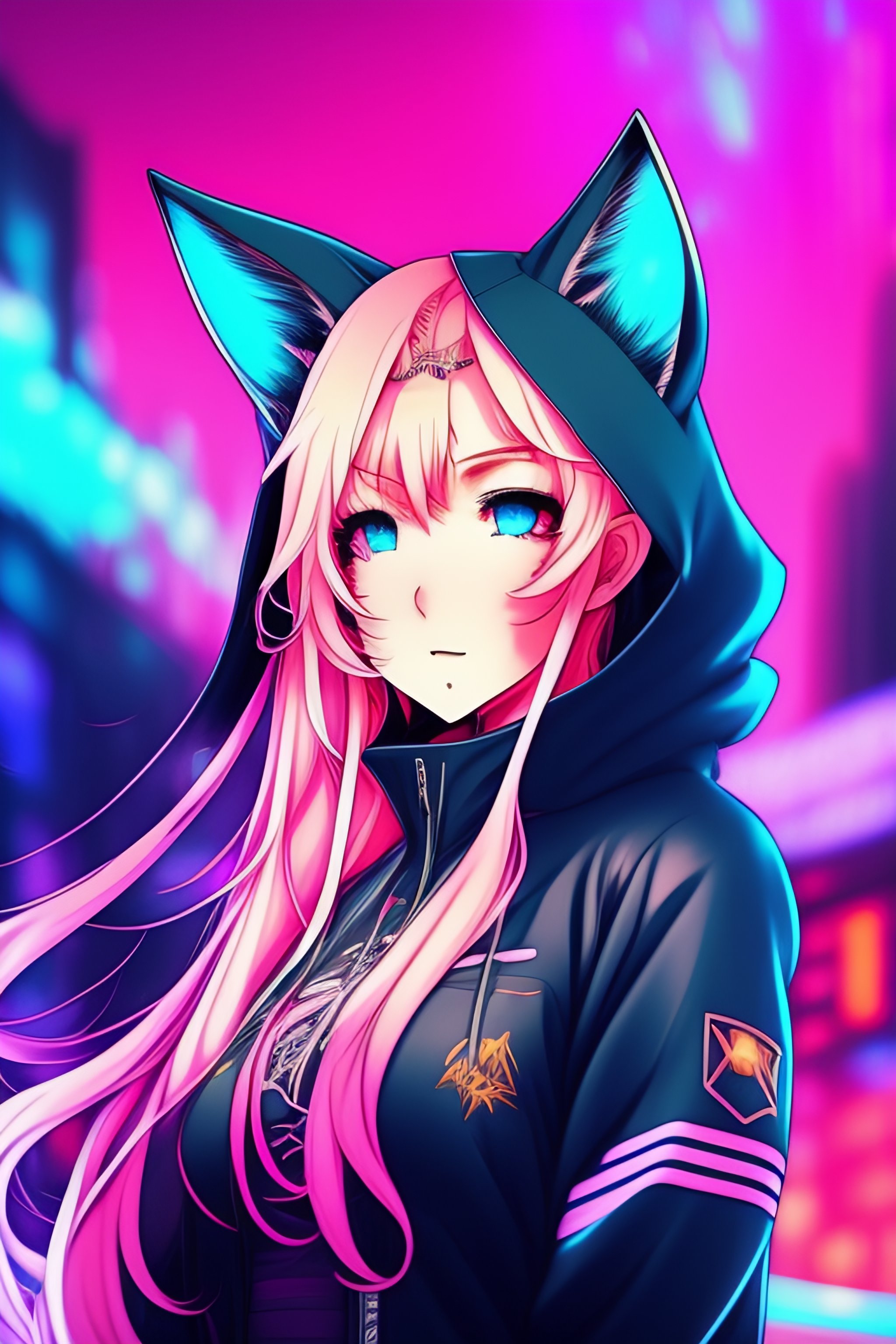 Lexica - Anime style, woman, long blonde hair, blue eyes, wolf ears