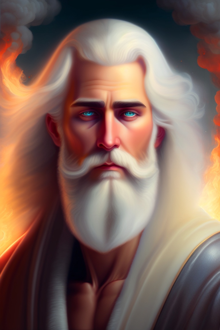 Lexica - Jesus with white hair, white beard, burning eyes