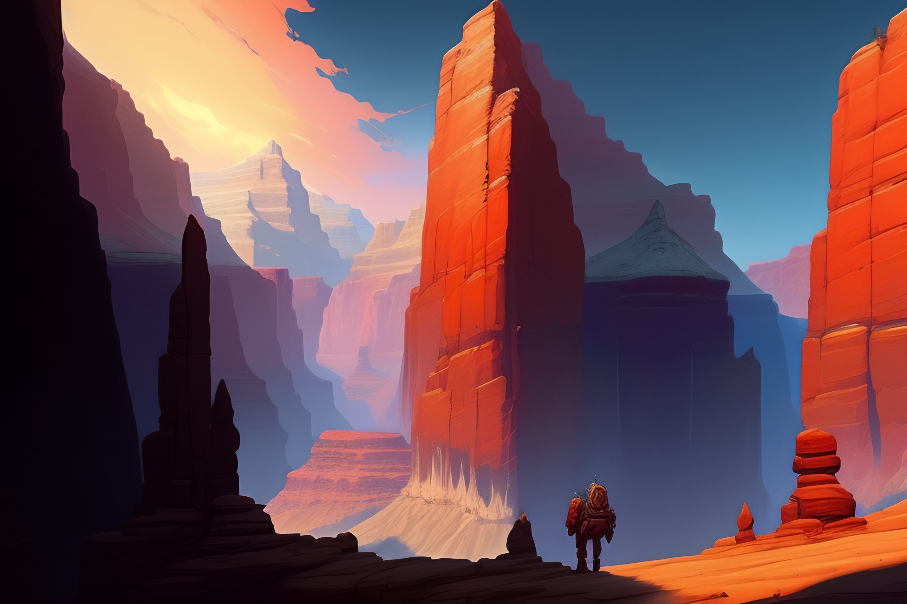 Lexica Khorne statue in the depths of the grand canyon, in marble