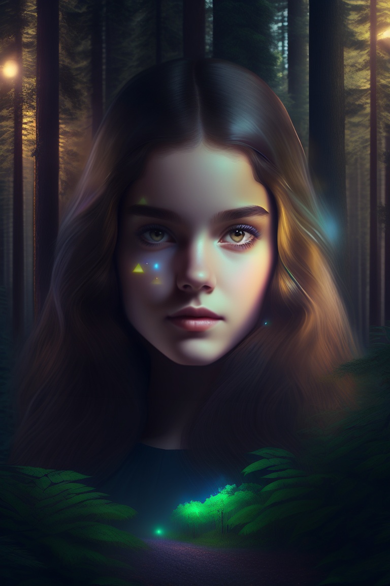 Lexica - A young girl in the forest, looking at camera, horror,dark