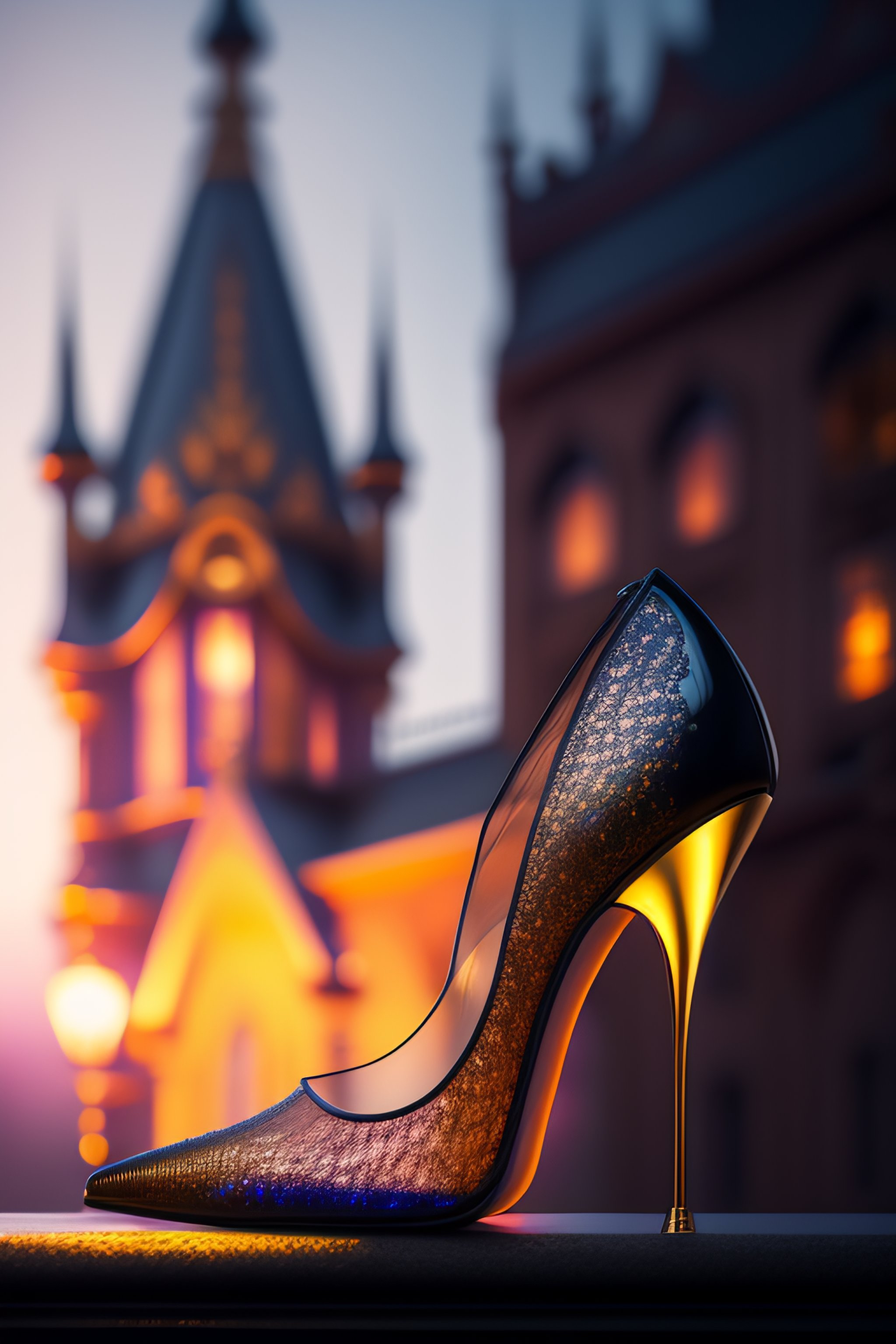 Lexica - Abstract dark fantasy transparent high heel shoe in front of a ...