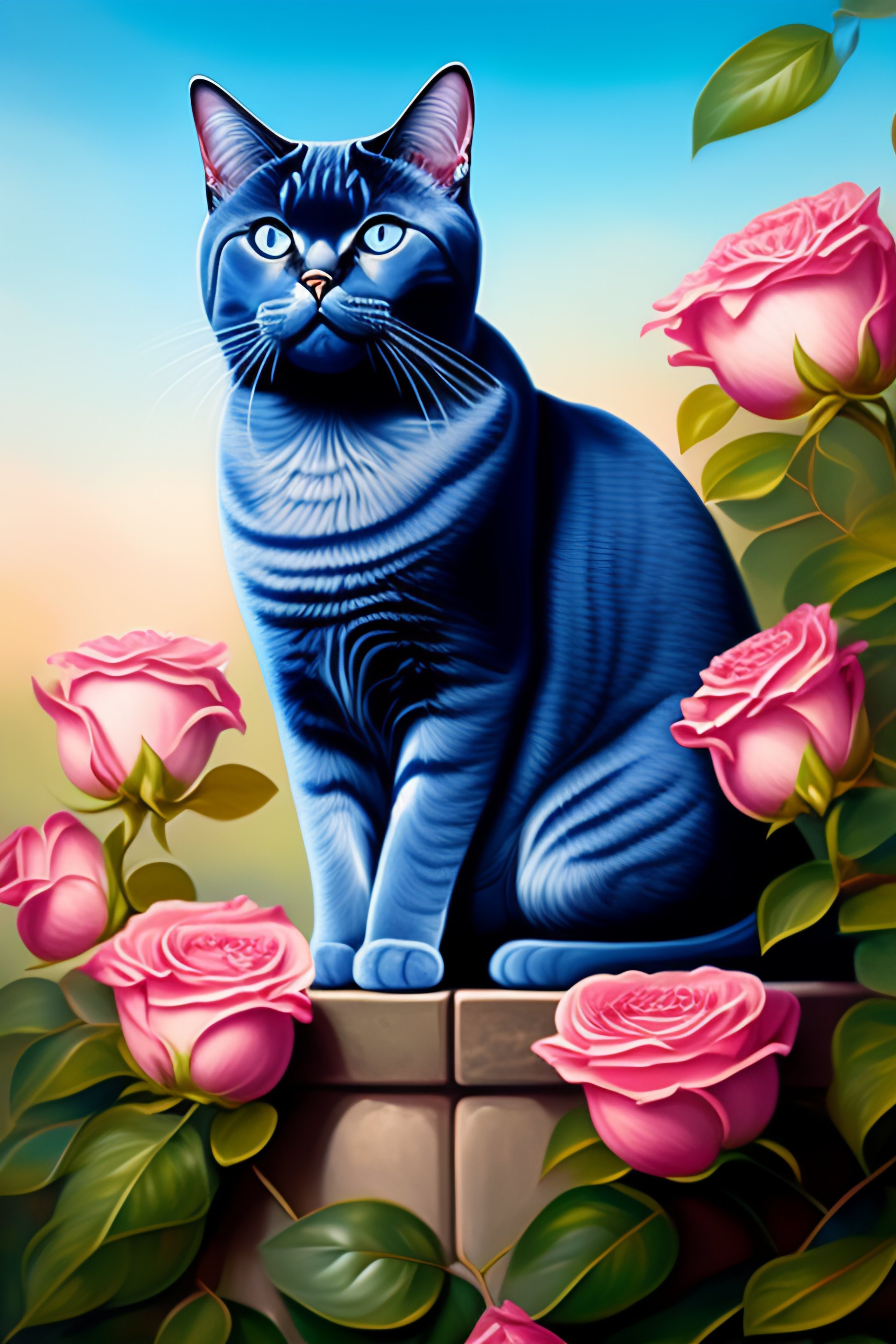 Lexica - Paint art of a blue british shorthair cat standing on a