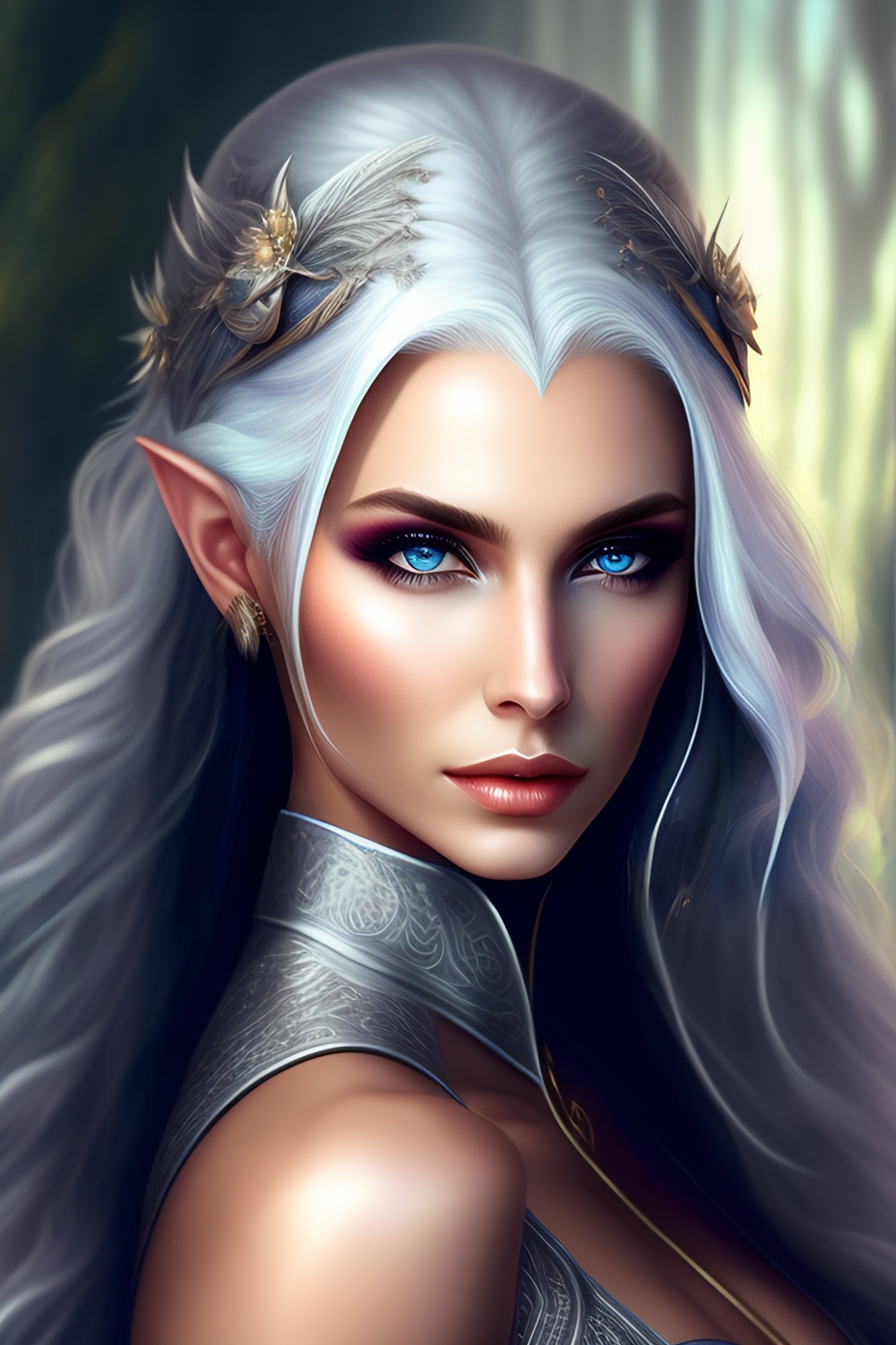 Lexica - Beautiful, silver hair, elf, sorceres, dark
