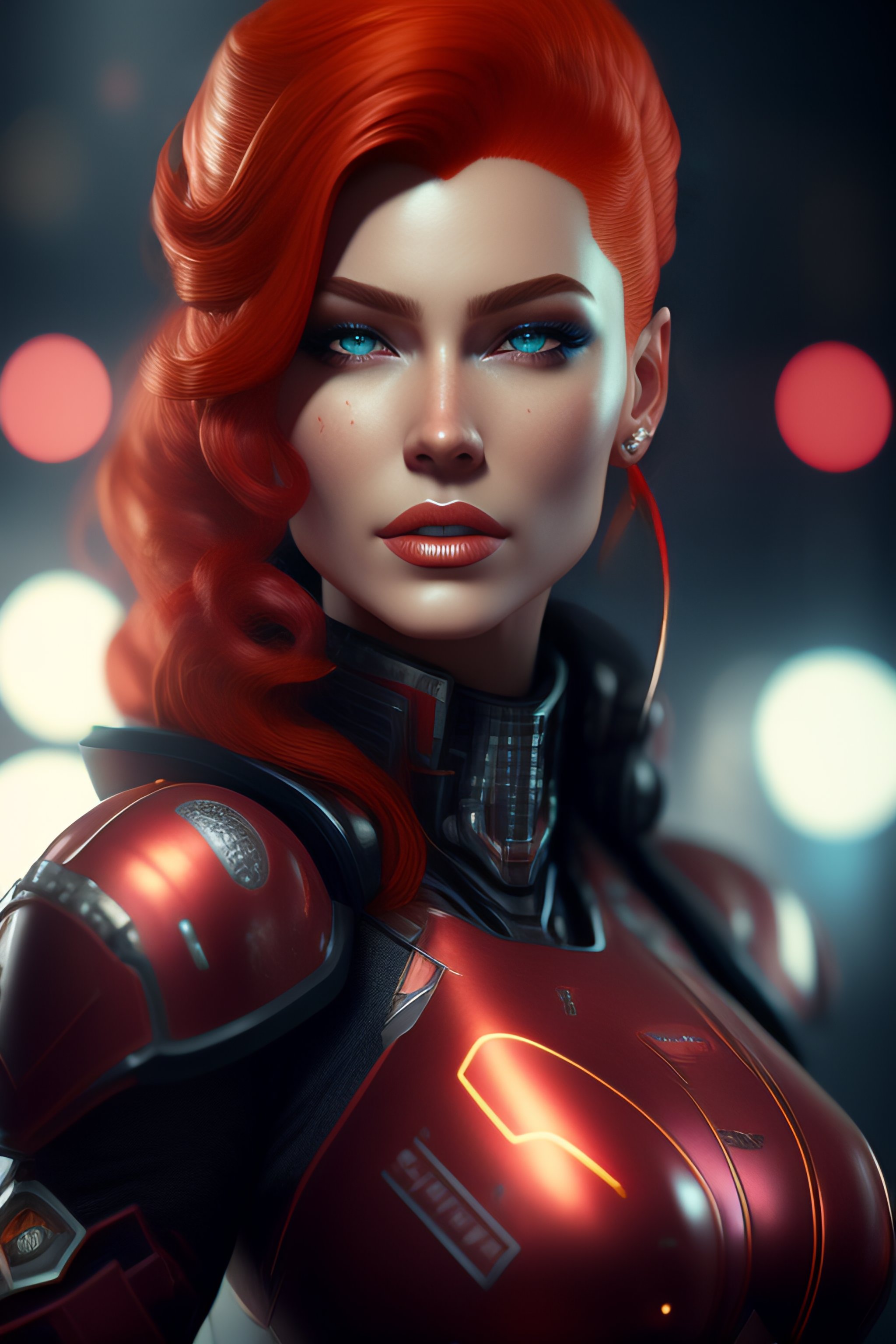 Lexica - Portrait painting of a cybernetic woman with red hair power ...