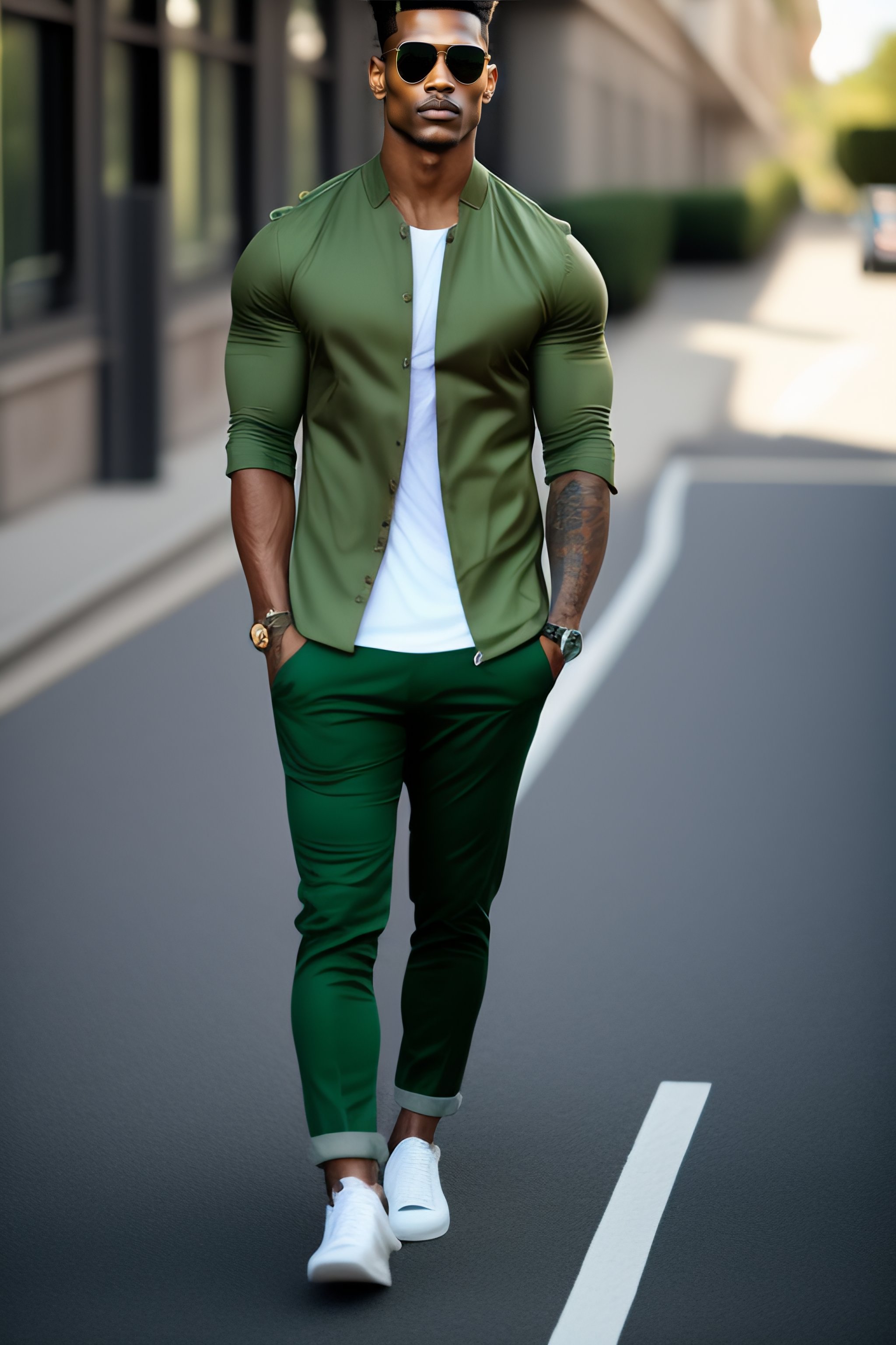 Green shirt cheap brown pants