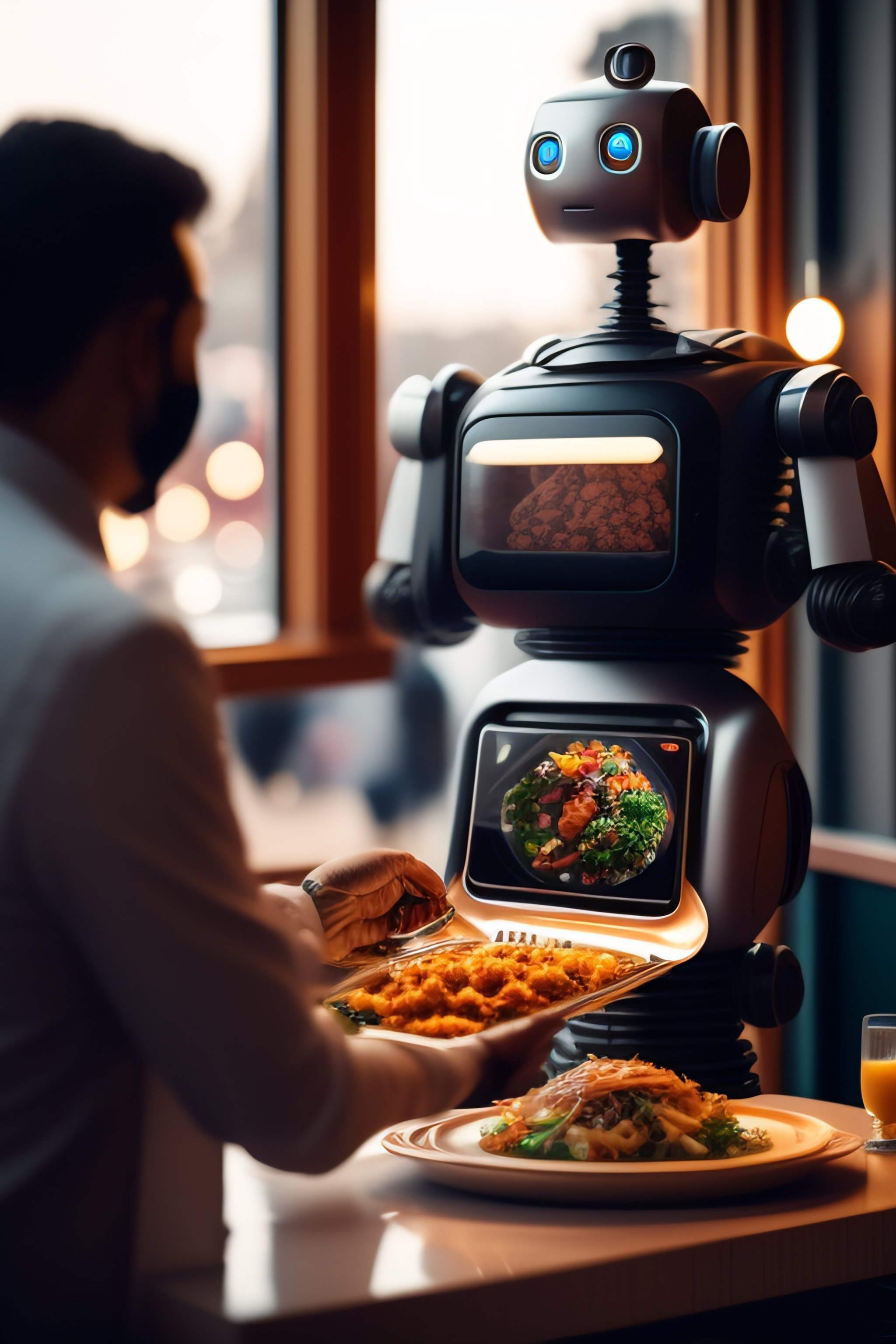 Lexica Robot serving food to people inside a restaurant