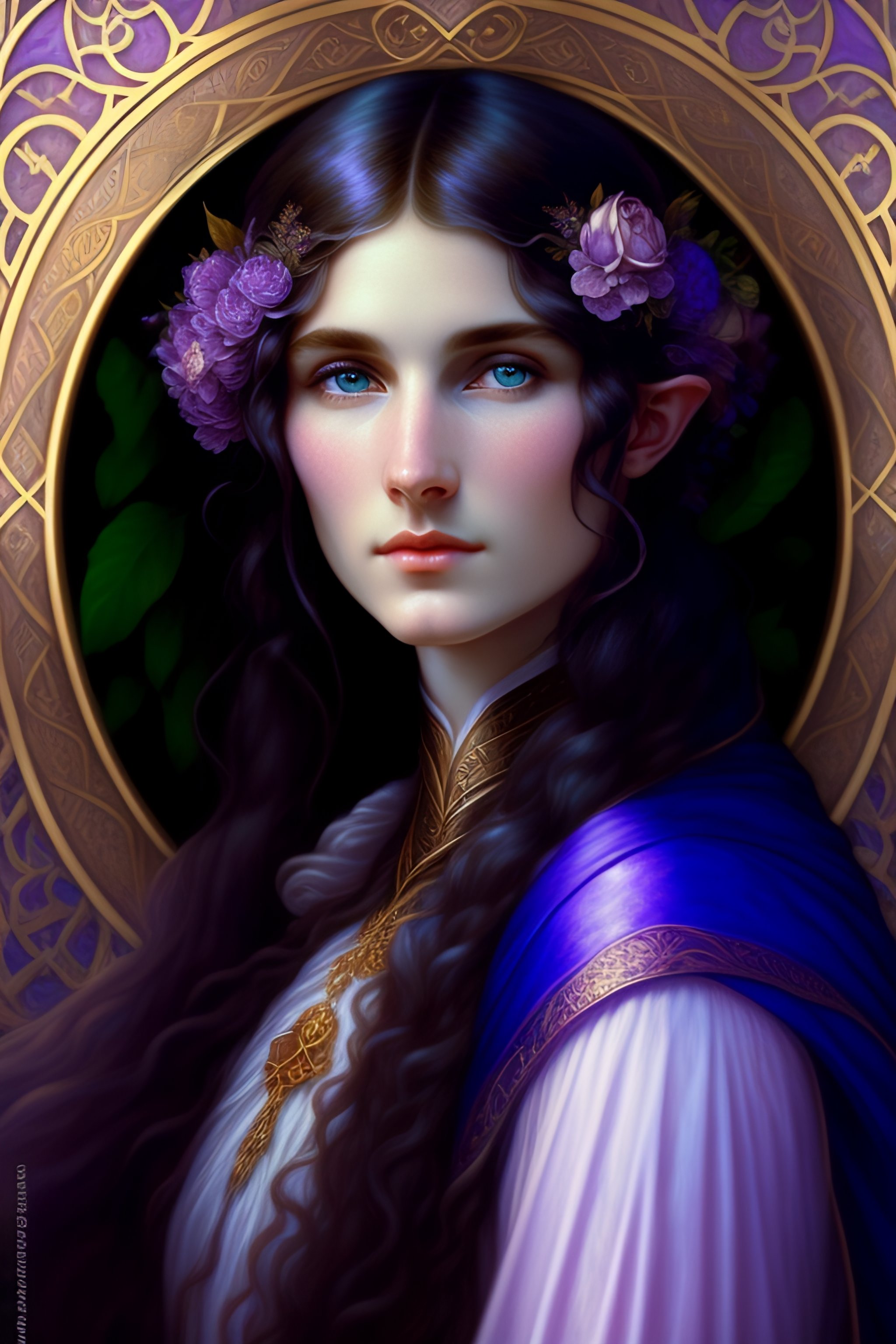 Lexica Portrait Of A Young Elf Woman With Pale Skin Green Eyes Long Curly Voluminous Black 