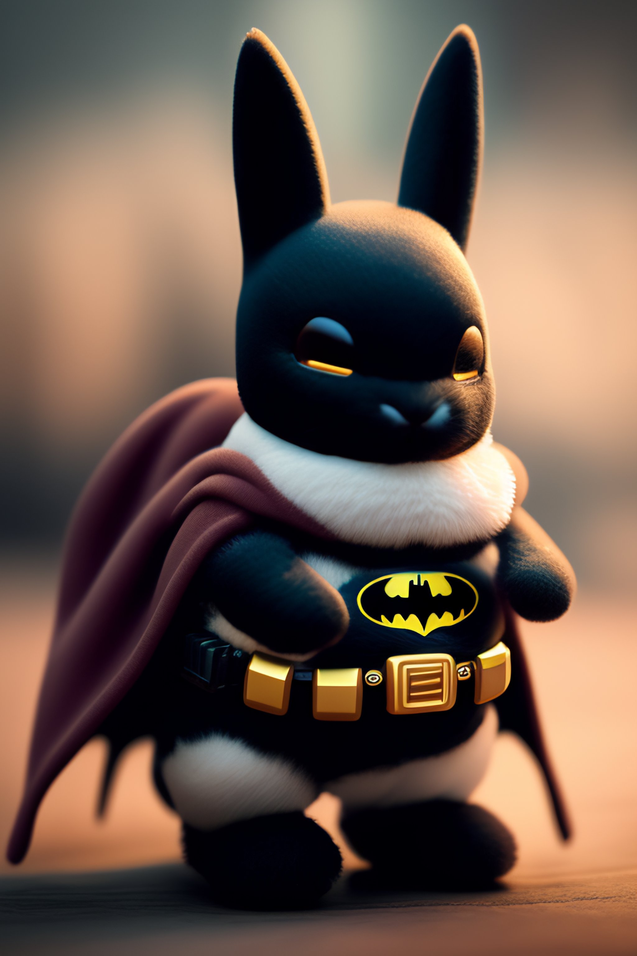 Lexica - Soft batman Bunny robot working on a smartphone