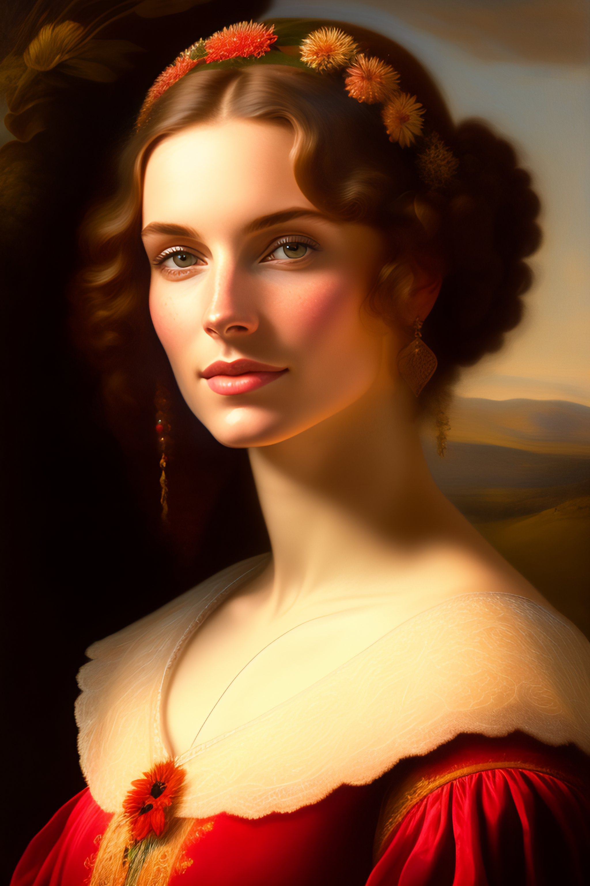 Lexica - Portrait of a beautiful woman standing in a flowering meadow ...