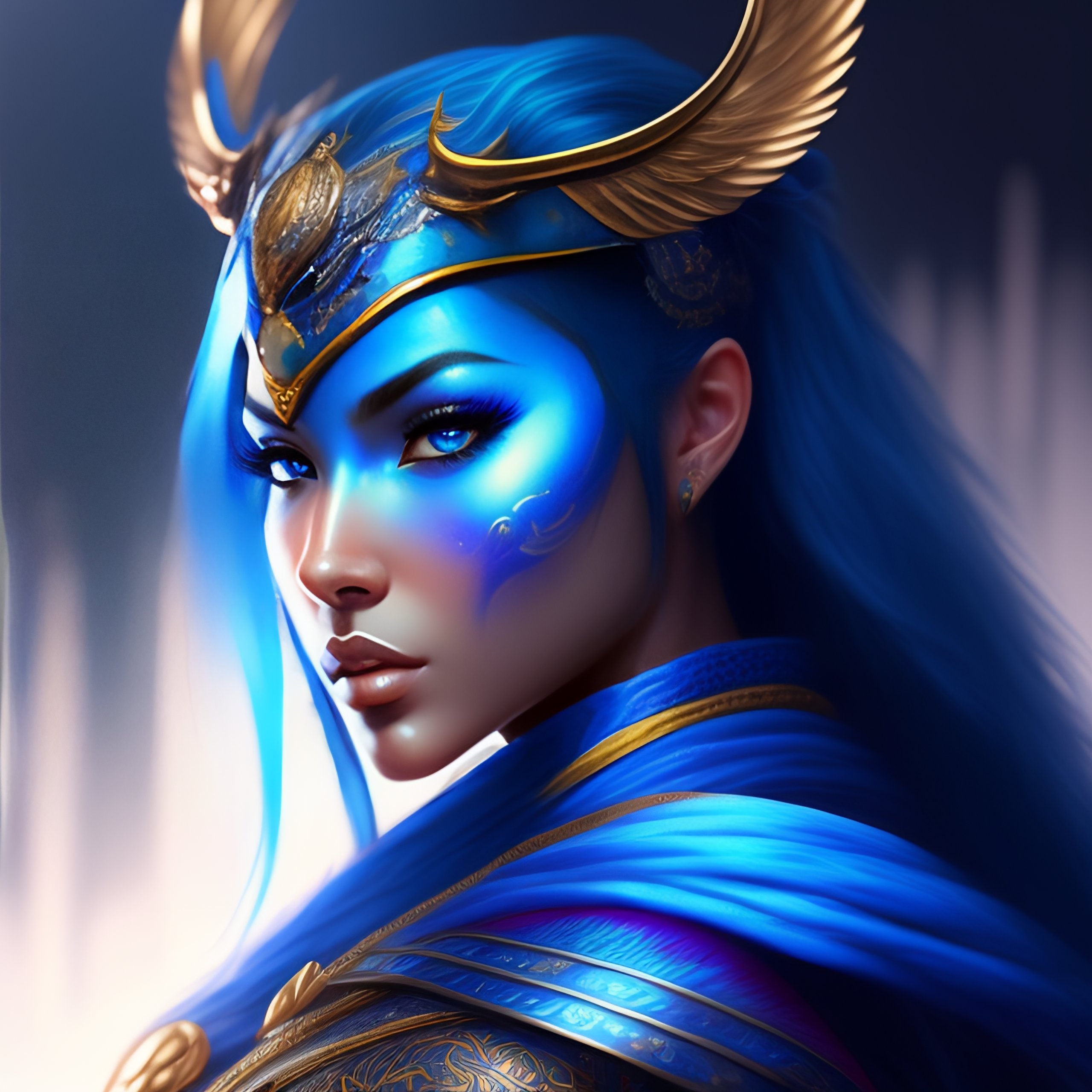 Lexica - Blue twitter bird as a warrior, highly detailed face ...