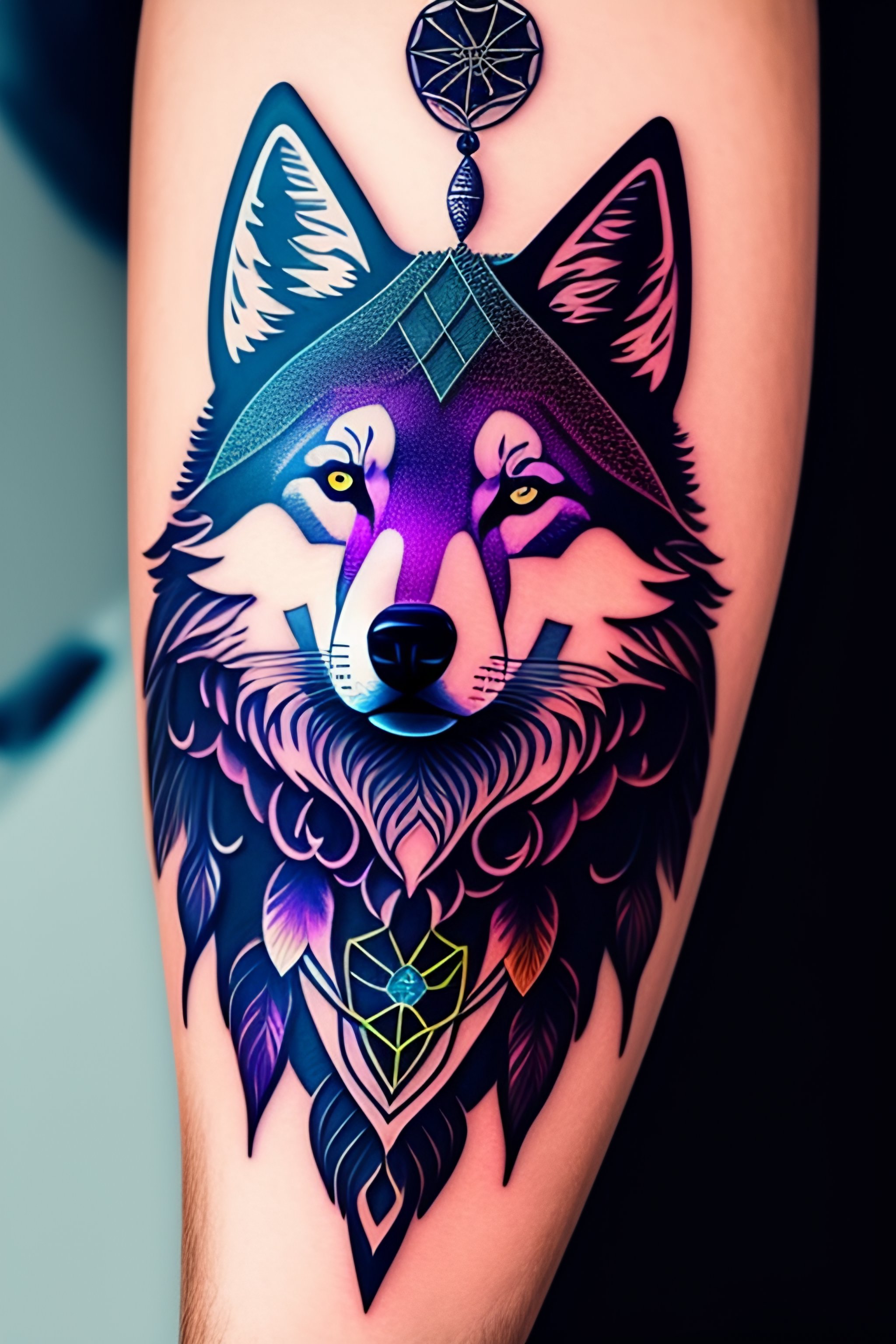 Lexica A geometric minimalist wolf forming a strings of dream catcher