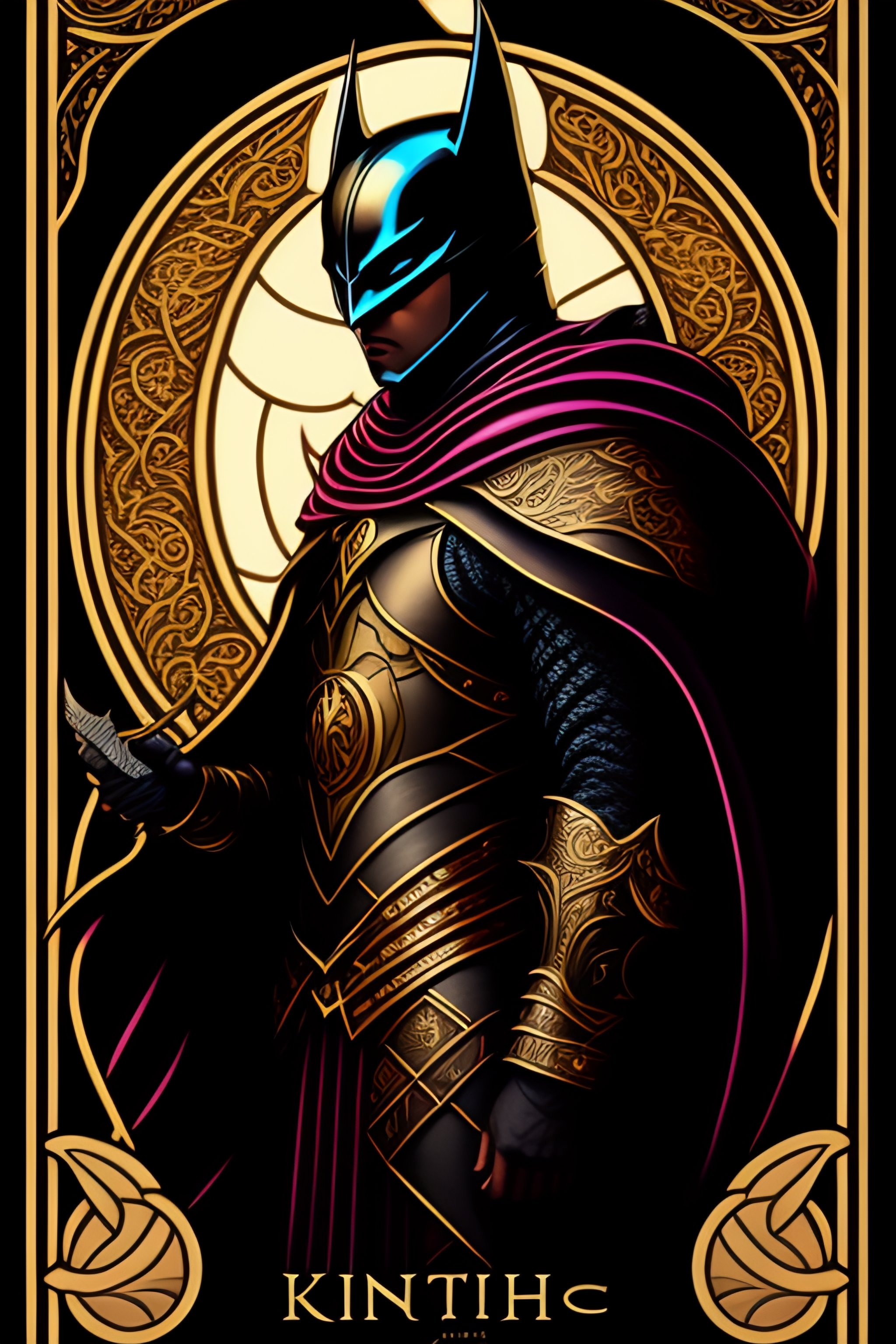 Lexica - A art nouveau tarot card of a dark knight with a dragon style  helmet