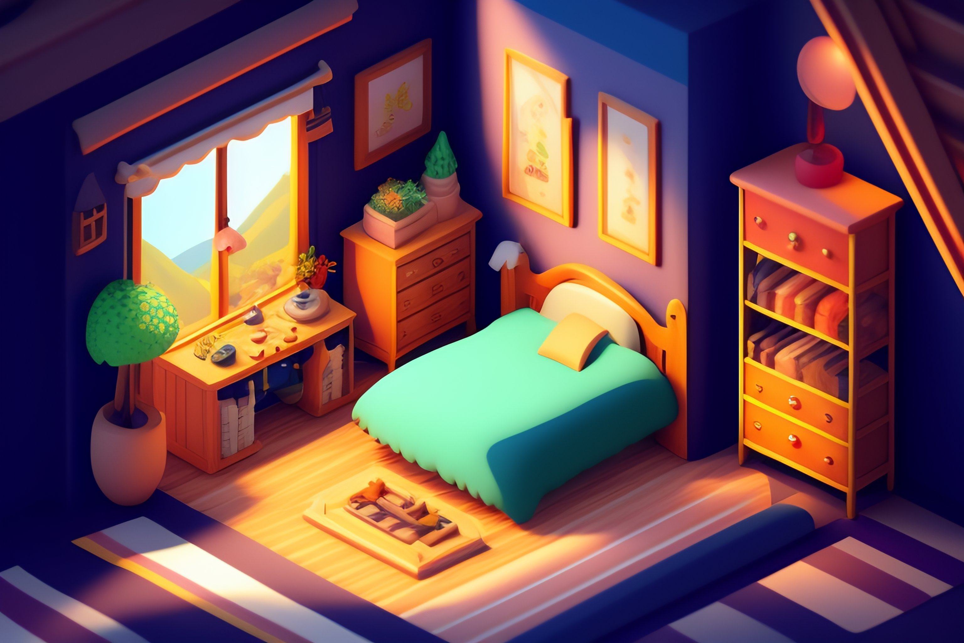 Lexica - Isometric cozy messy bedroom inspired by Studio Ghibli's ...