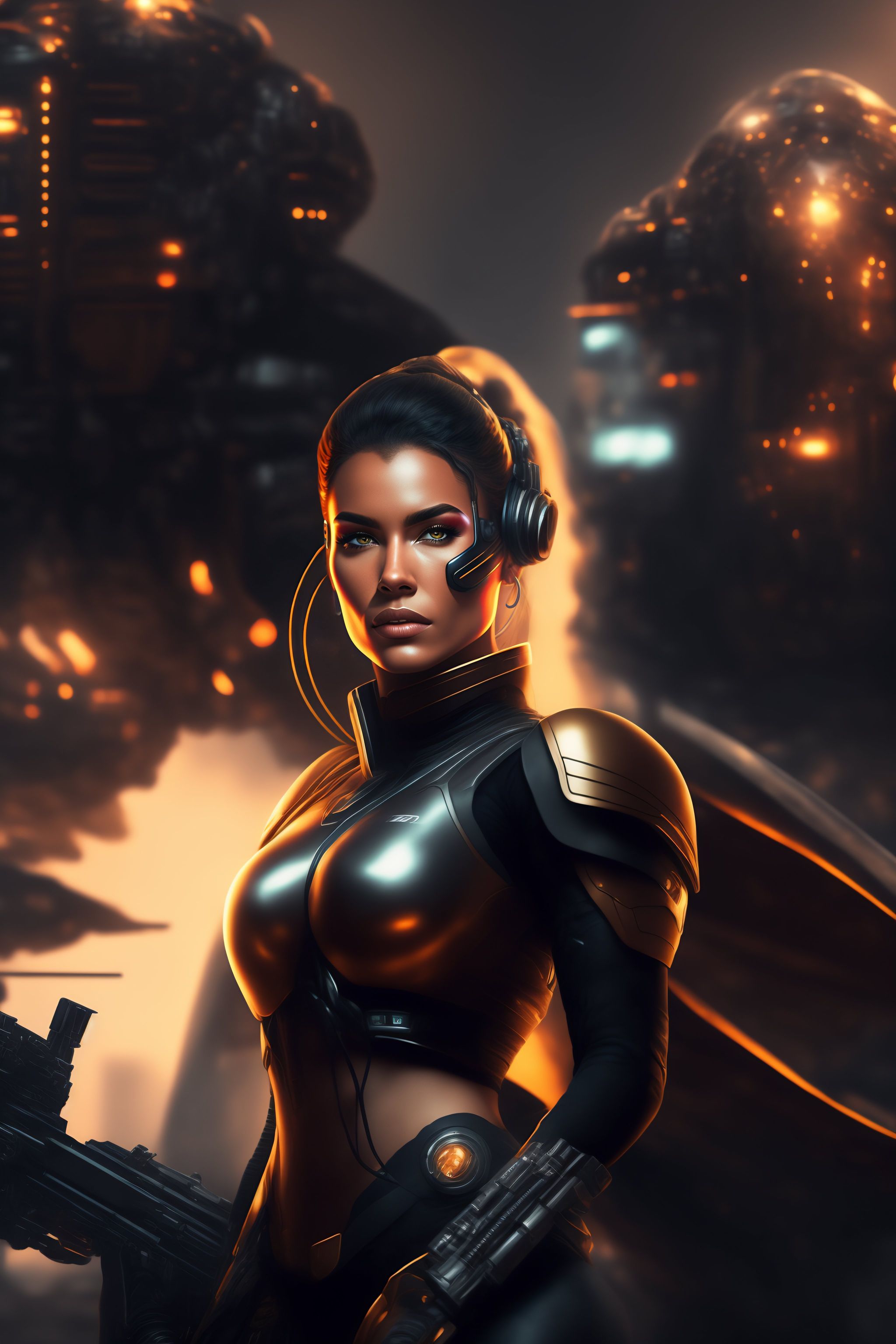 Lexica - Female cyborg commander in cargo plabe, hyperdetailed